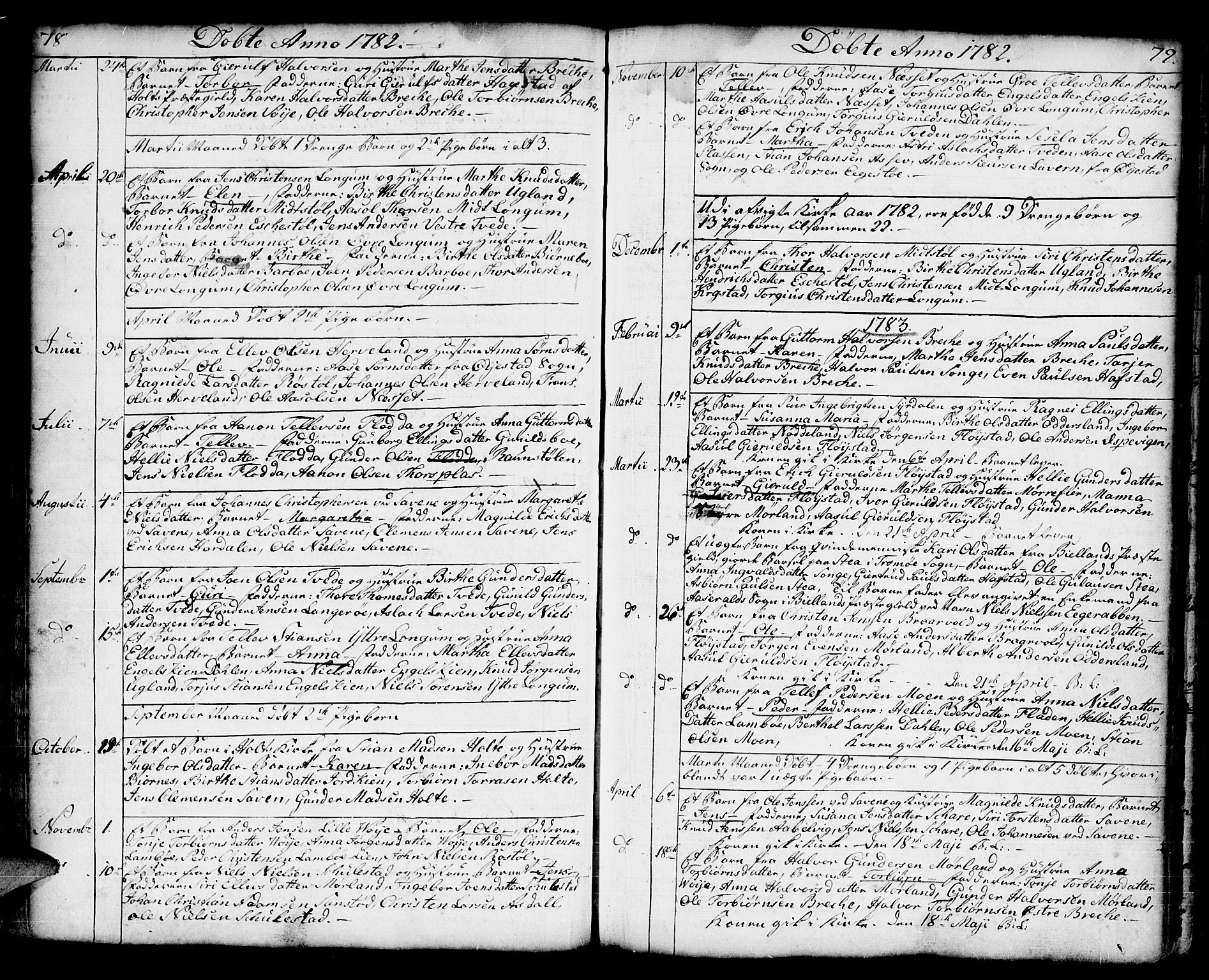 Austre Moland sokneprestkontor, SAK/1111-0001/F/Fa/Faa/L0002: Parish register (official) no. A 2, 1747-1808, p. 78-79