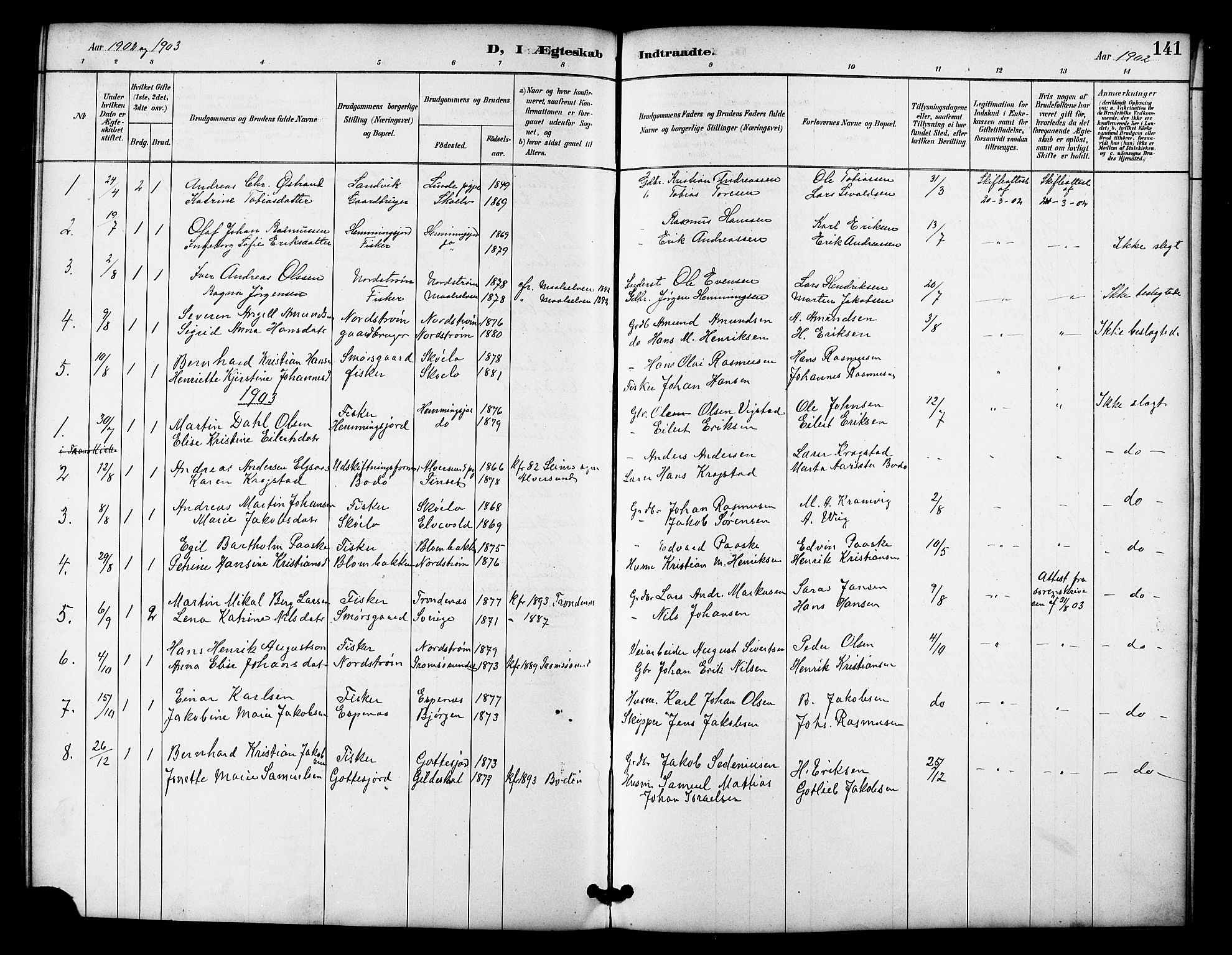 Tranøy sokneprestkontor, AV/SATØ-S-1313/I/Ia/Iab/L0022klokker: Parish register (copy) no. 22, 1887-1912, p. 141