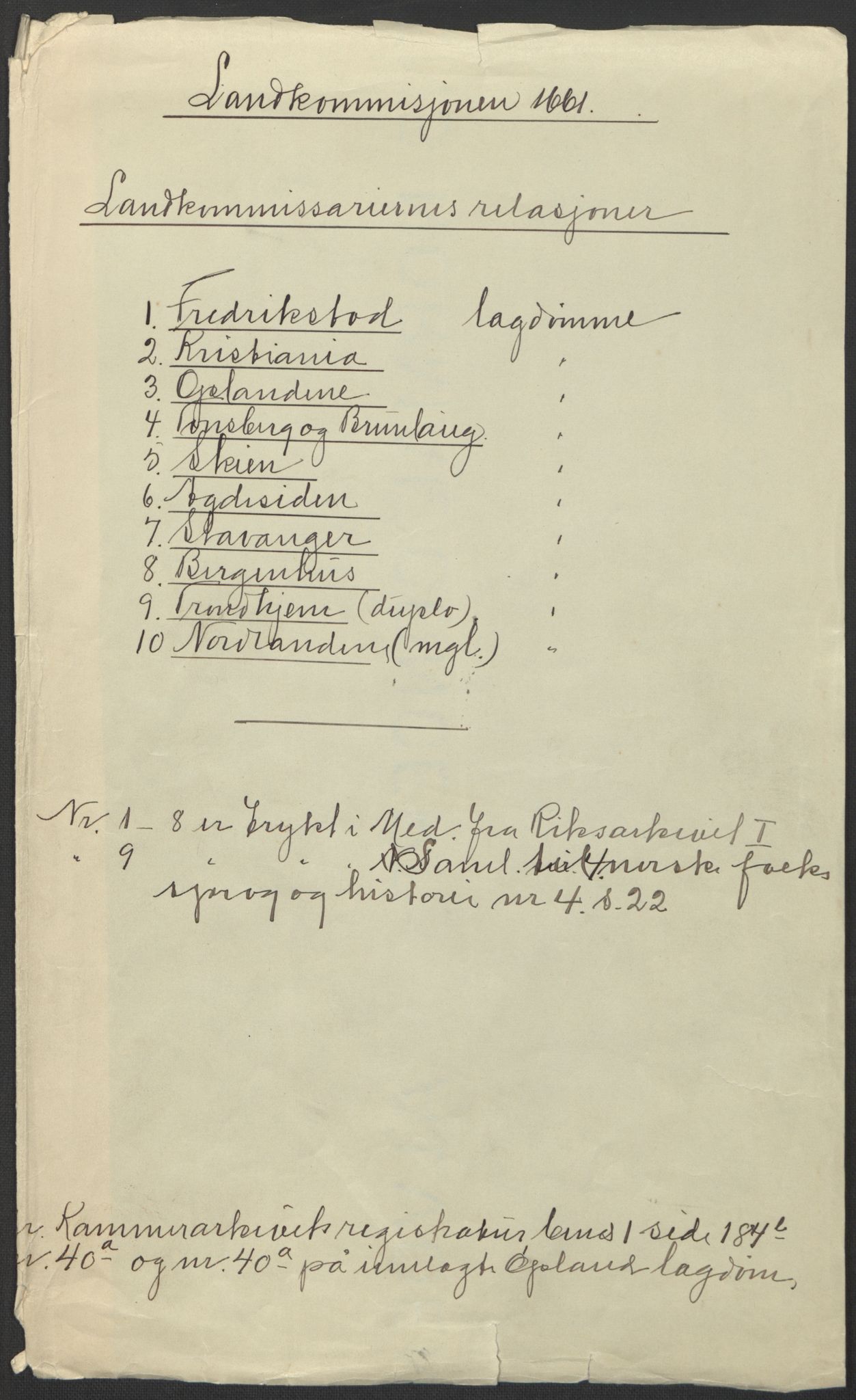 Rentekammeret inntil 1814, Realistisk ordnet avdeling, AV/RA-EA-4070/L/L0001/0006: Rentekammerdokumentene vedrørende Landkommissariatet, Landkommisjonen og skattene i Norge. Landkommissarienes relasjoner: / Landkommissarienes relasjoner, 1661