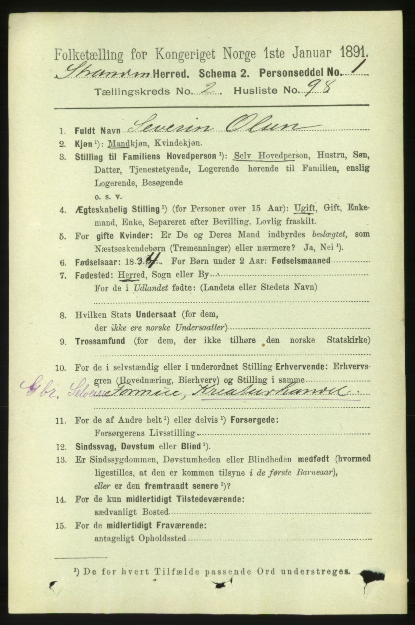 RA, 1891 census for 1525 Stranda, 1891, p. 444