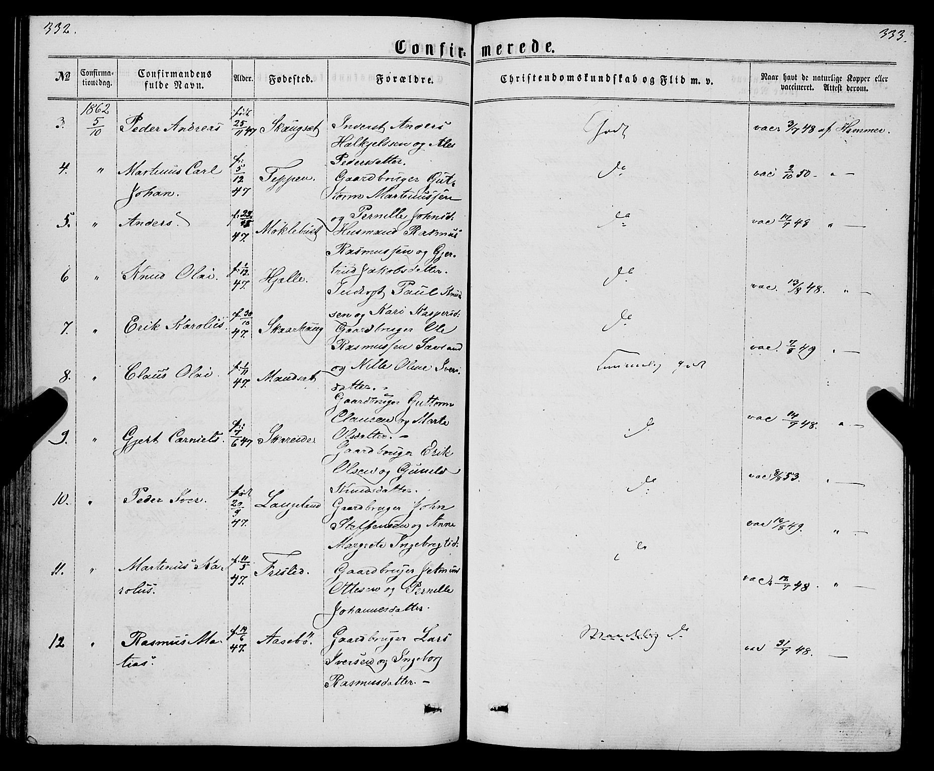 Eid sokneprestembete, AV/SAB-A-82301/H/Haa/Haaa/L0009: Parish register (official) no. A 9, 1861-1868, p. 332-333