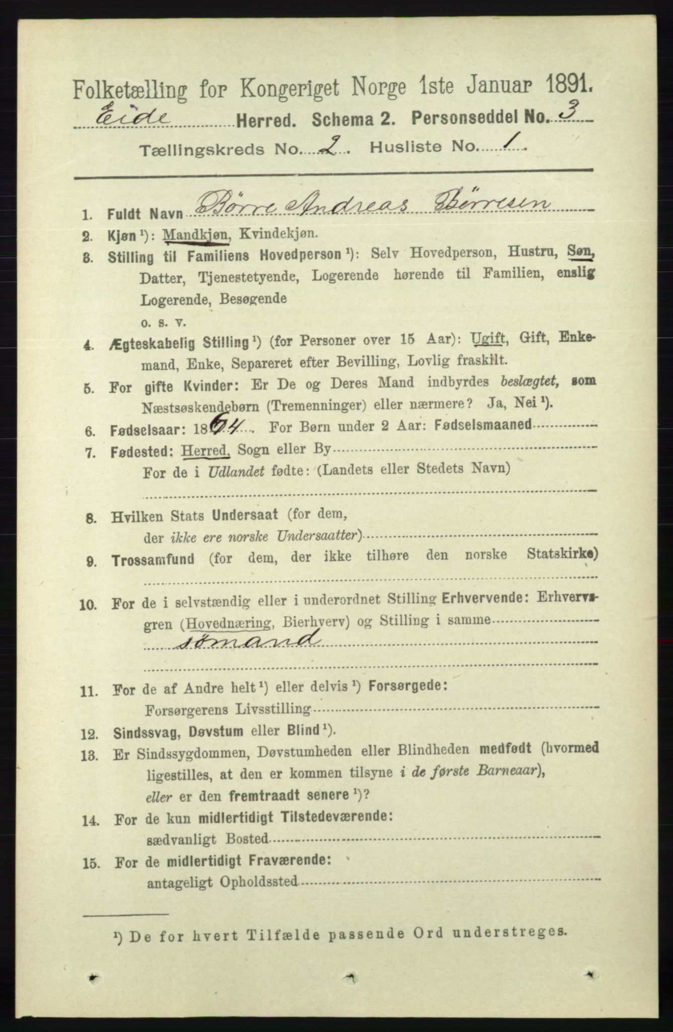 RA, 1891 census for 0925 Eide, 1891, p. 346