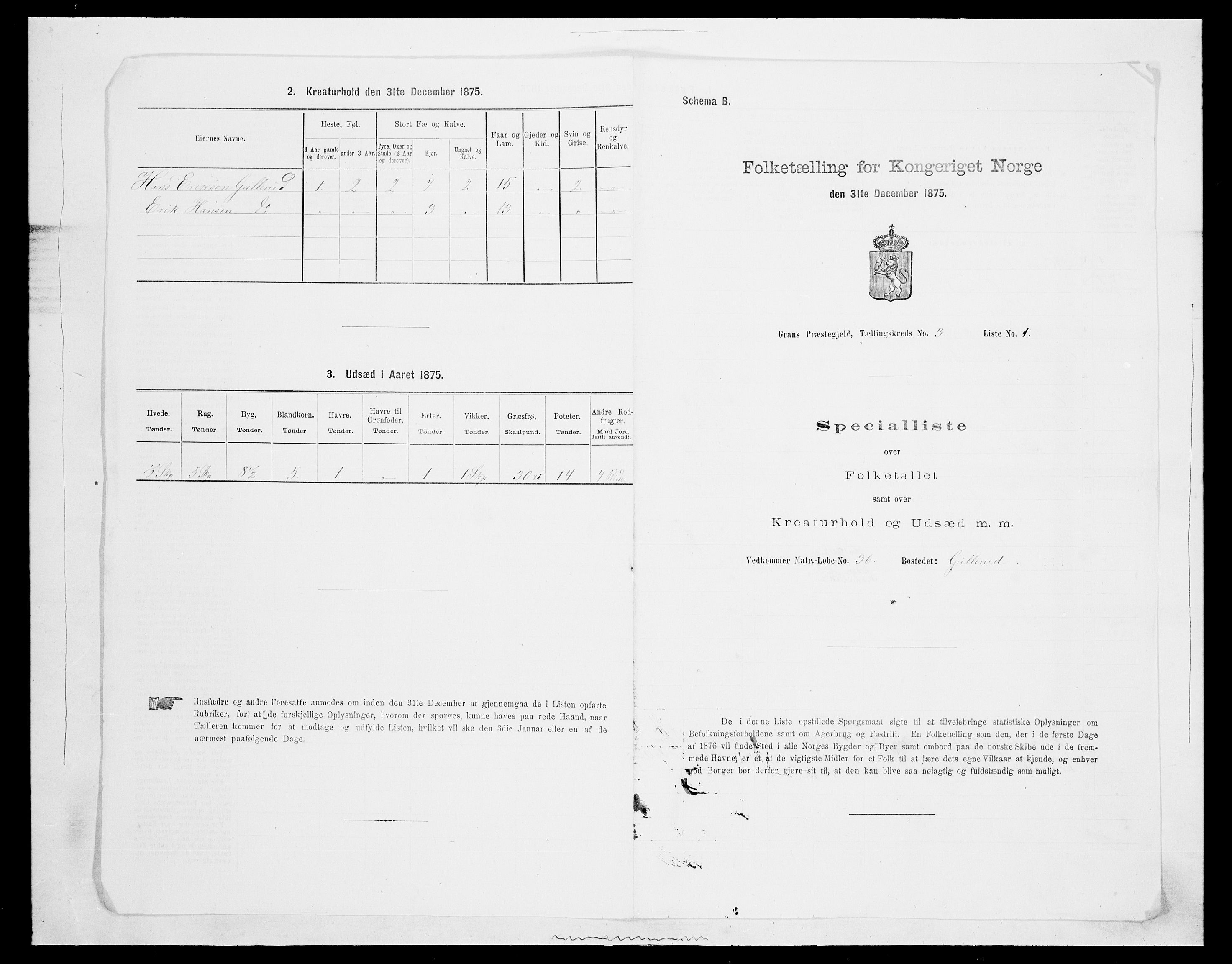 SAH, 1875 census for 0534P Gran, 1875, p. 375