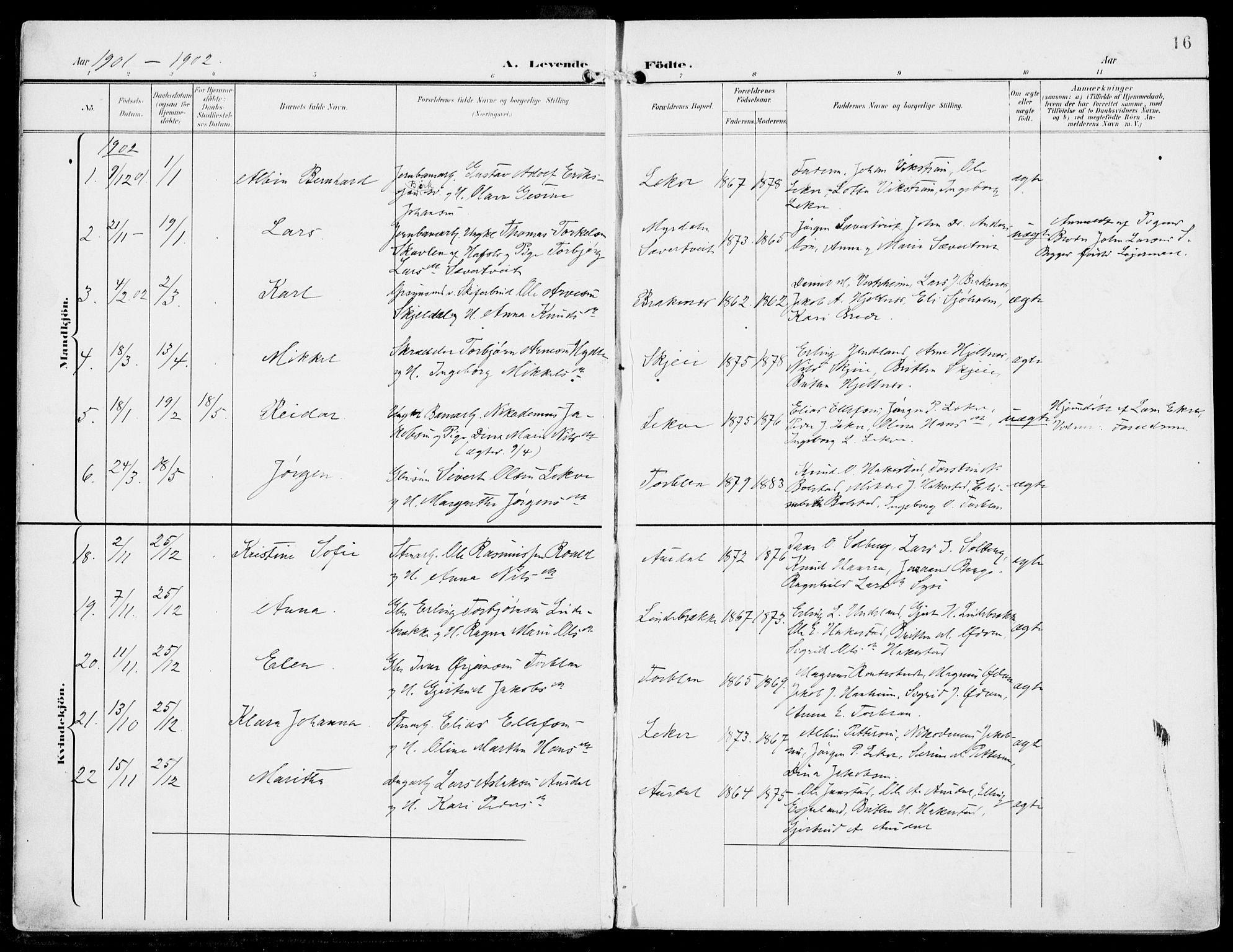 Ulvik sokneprestembete, SAB/A-78801/H/Haa: Parish register (official) no. B  2, 1898-1924, p. 16