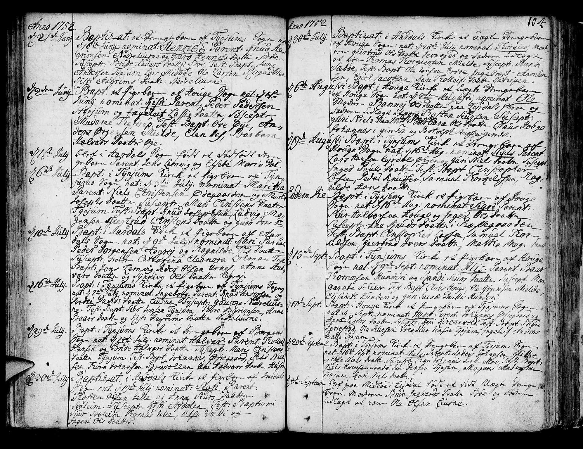 Lærdal sokneprestembete, SAB/A-81201: Parish register (official) no. A 2, 1752-1782, p. 104