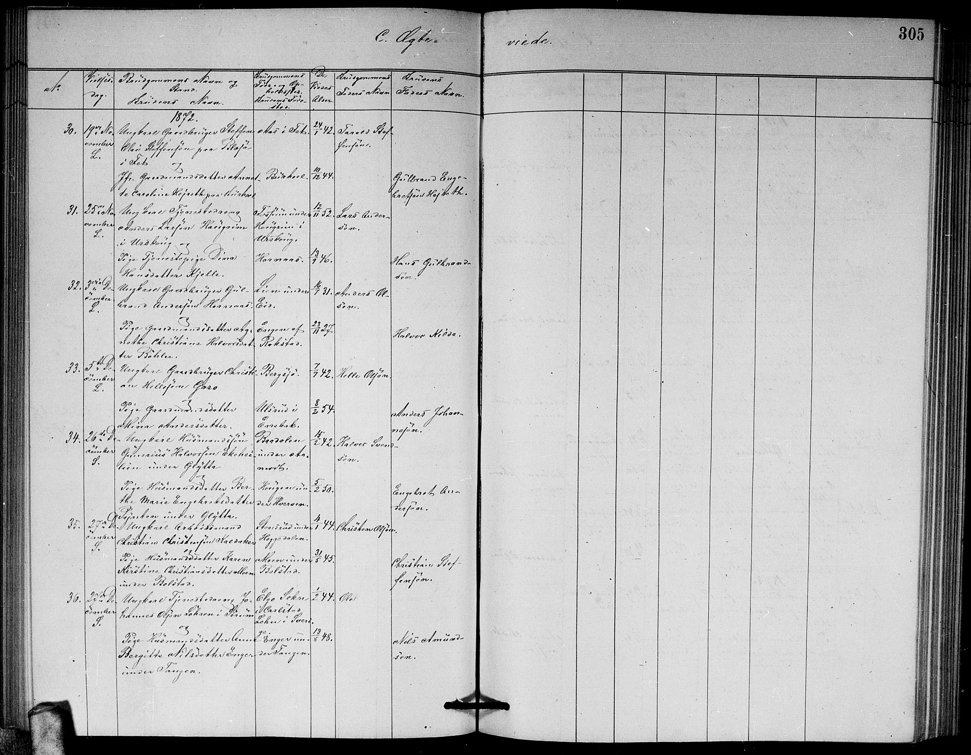 Høland prestekontor Kirkebøker, AV/SAO-A-10346a/G/Ga/L0006: Parish register (copy) no. I 6, 1869-1879, p. 305