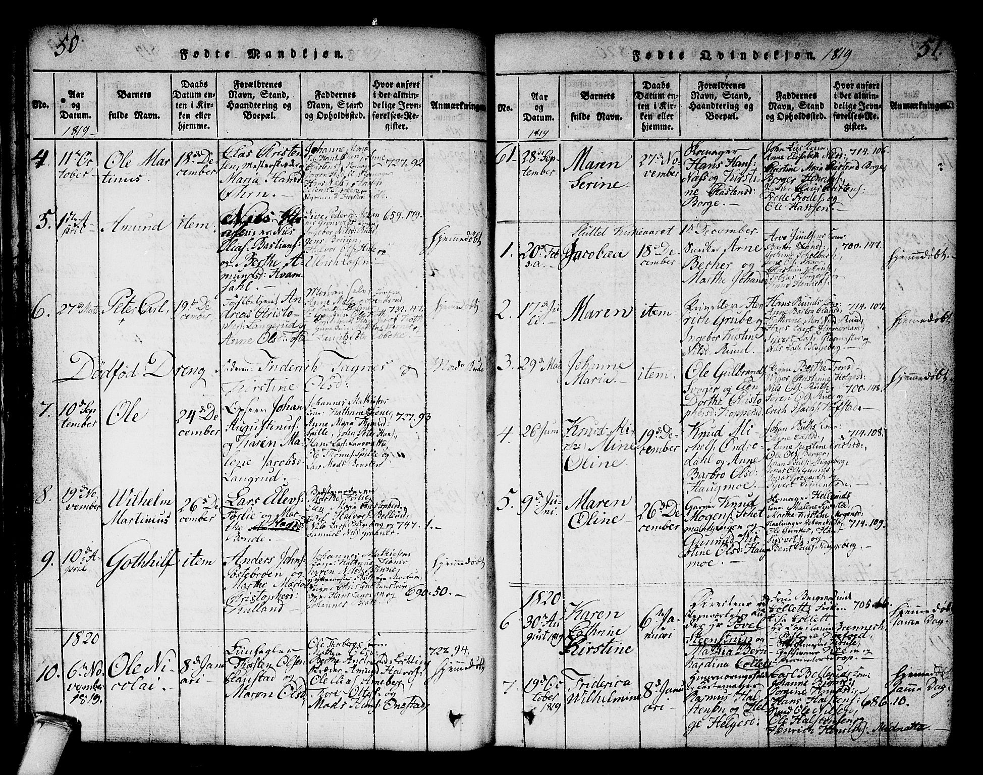 Kongsberg kirkebøker, SAKO/A-22/G/Ga/L0001: Parish register (copy) no. 1, 1816-1839, p. 50-51