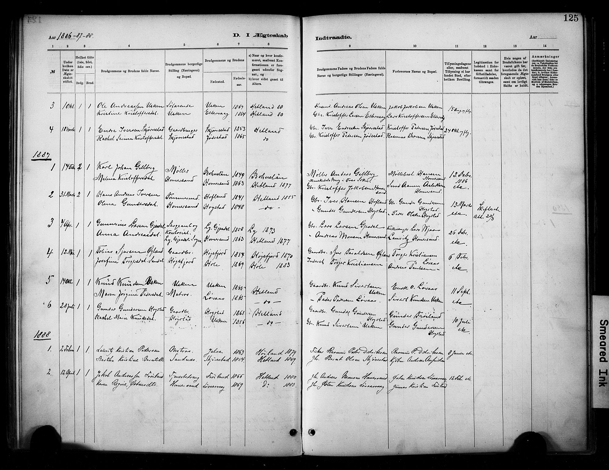 Hetland sokneprestkontor, SAST/A-101826/30/30BA/L0010: Parish register (official) no. A 10, 1882-1925, p. 125