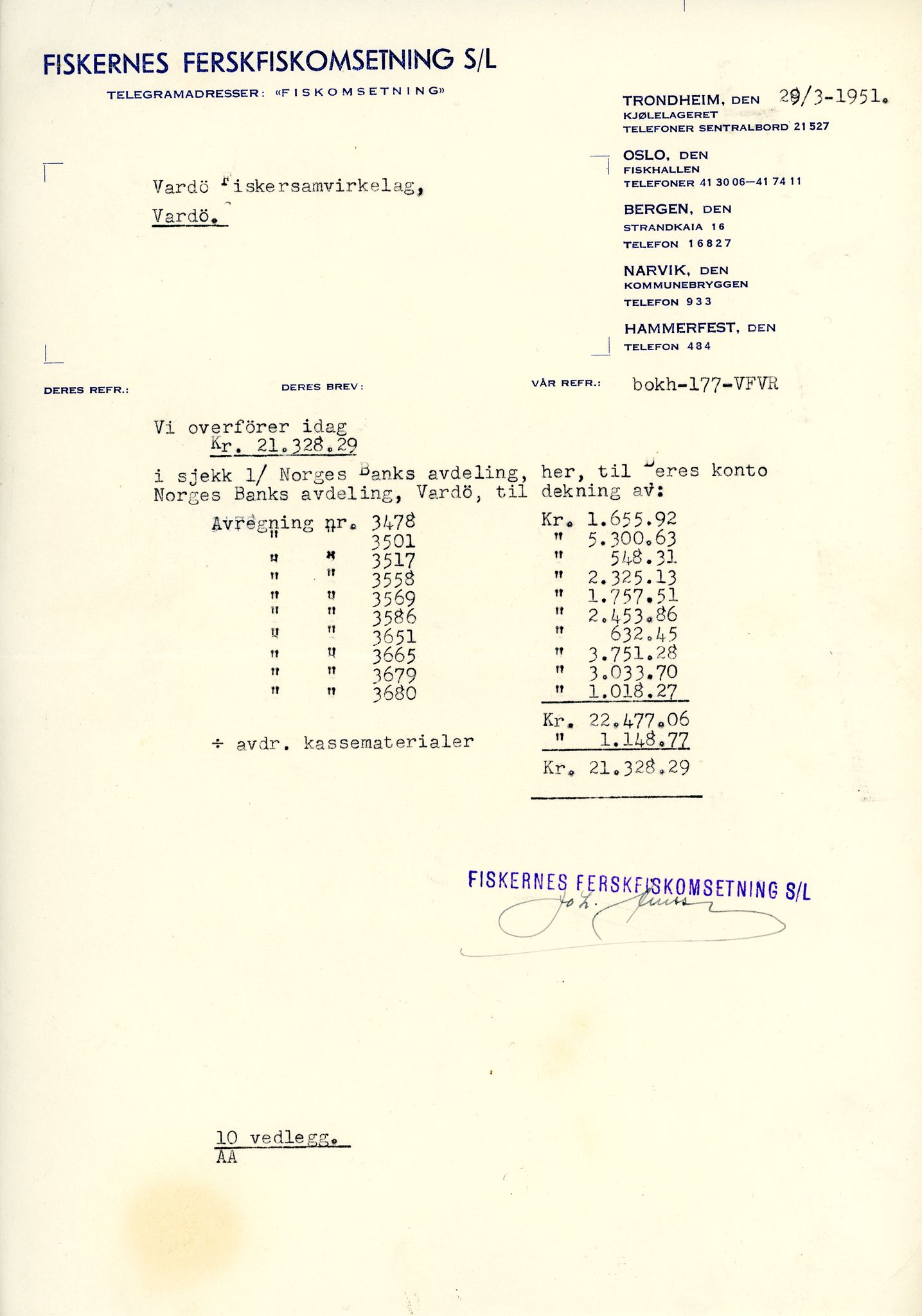 Vardø Fiskersamvirkelag, VAMU/A-0037/D/Da/L0002: Korrespondanse Er-Fi, 1946-1951