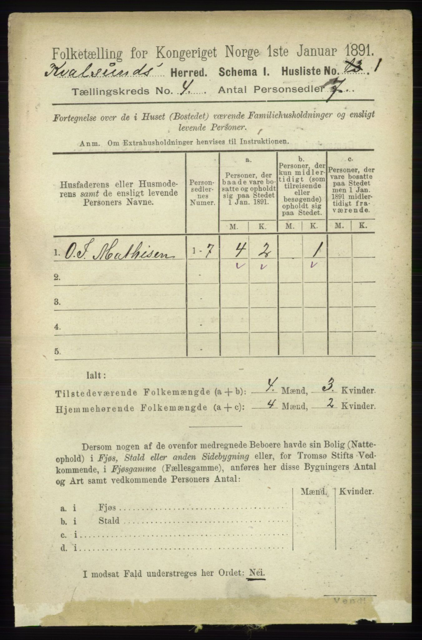 RA, 1891 census for 2017 Kvalsund, 1891, p. 140