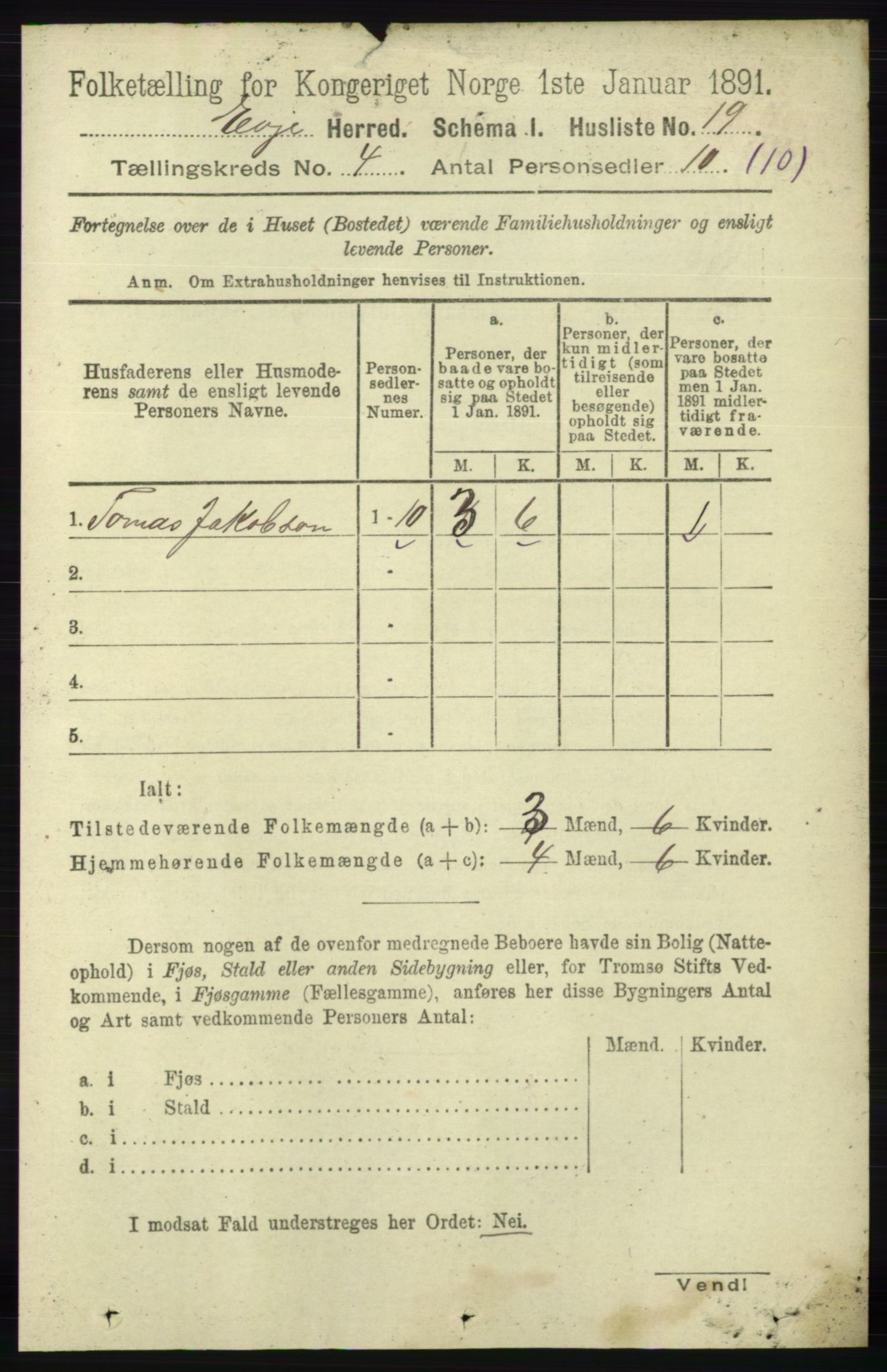 RA, 1891 census for 0937 Evje, 1891, p. 943