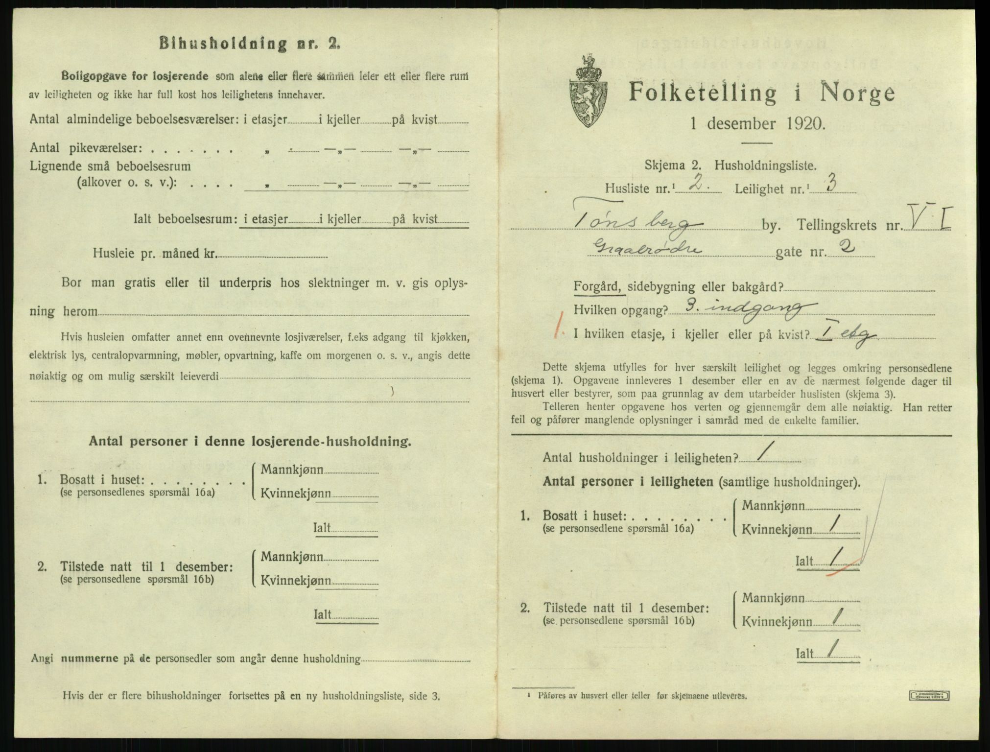 SAKO, 1920 census for Tønsberg, 1920, p. 3727