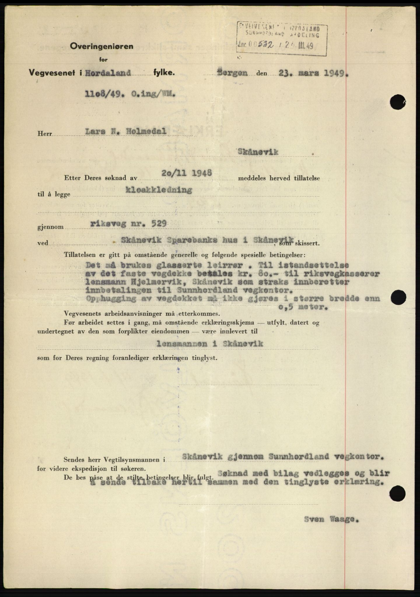 Sunnhordland sorenskrivar, AV/SAB-A-2401: Mortgage book no. B75-79, 1948-1950, Diary no: : 759/1949