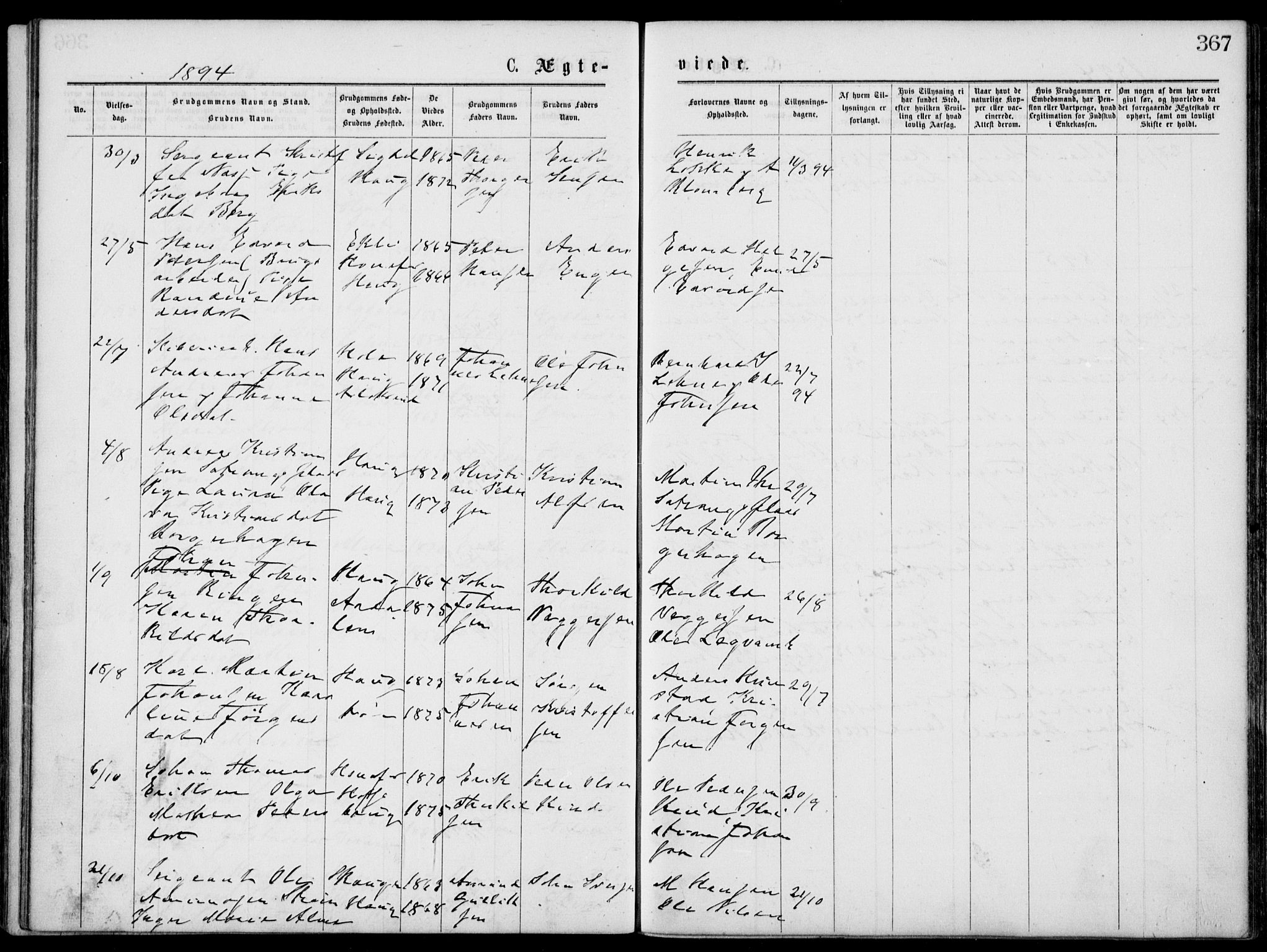 Norderhov kirkebøker, SAKO/A-237/G/Gb/L0001: Parish register (copy) no. II 1, 1876-1899, p. 367