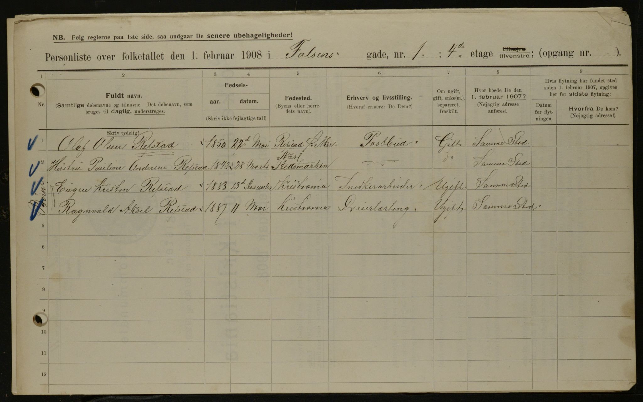 OBA, Municipal Census 1908 for Kristiania, 1908, p. 21137