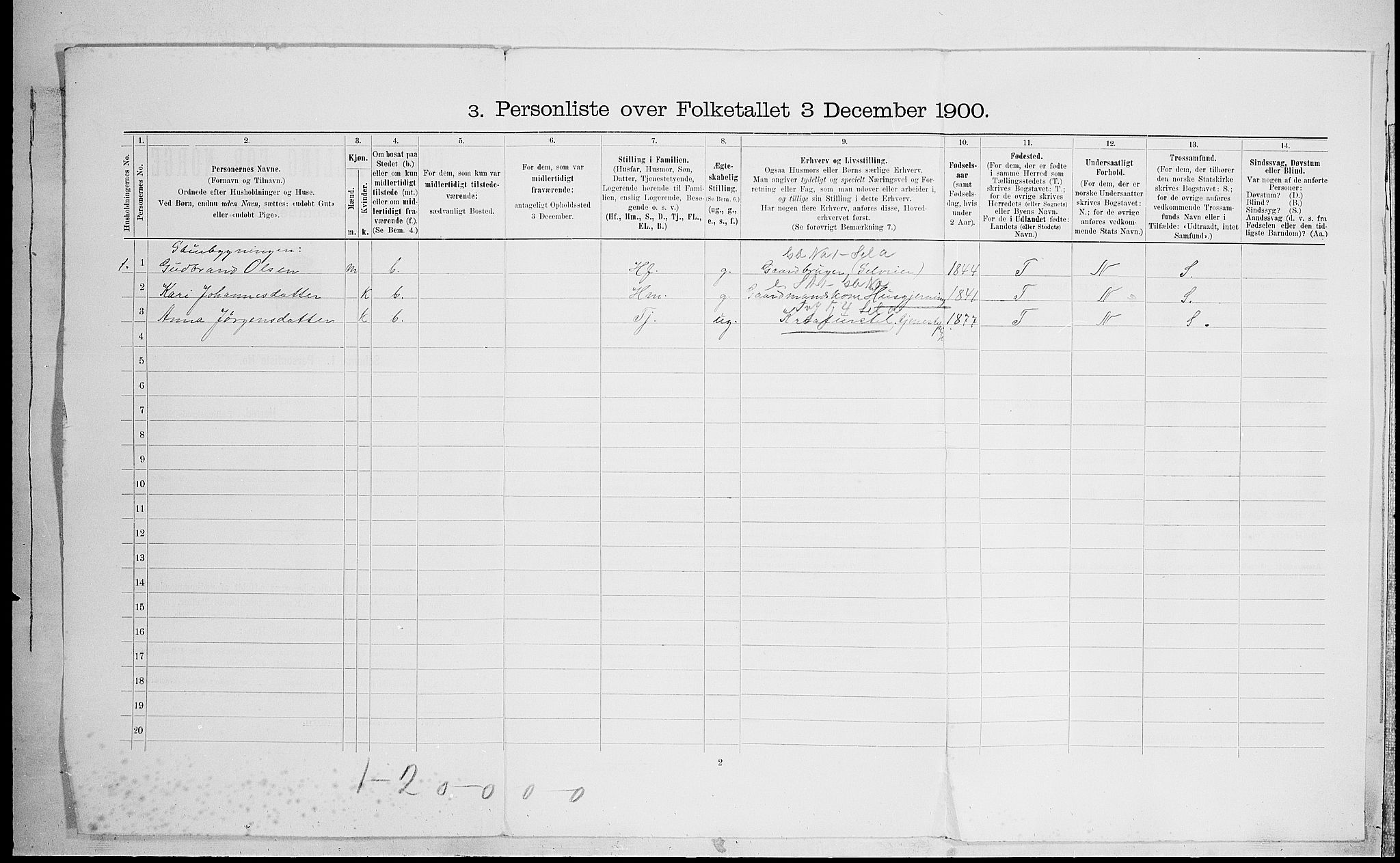 SAH, 1900 census for Ringebu, 1900, p. 49
