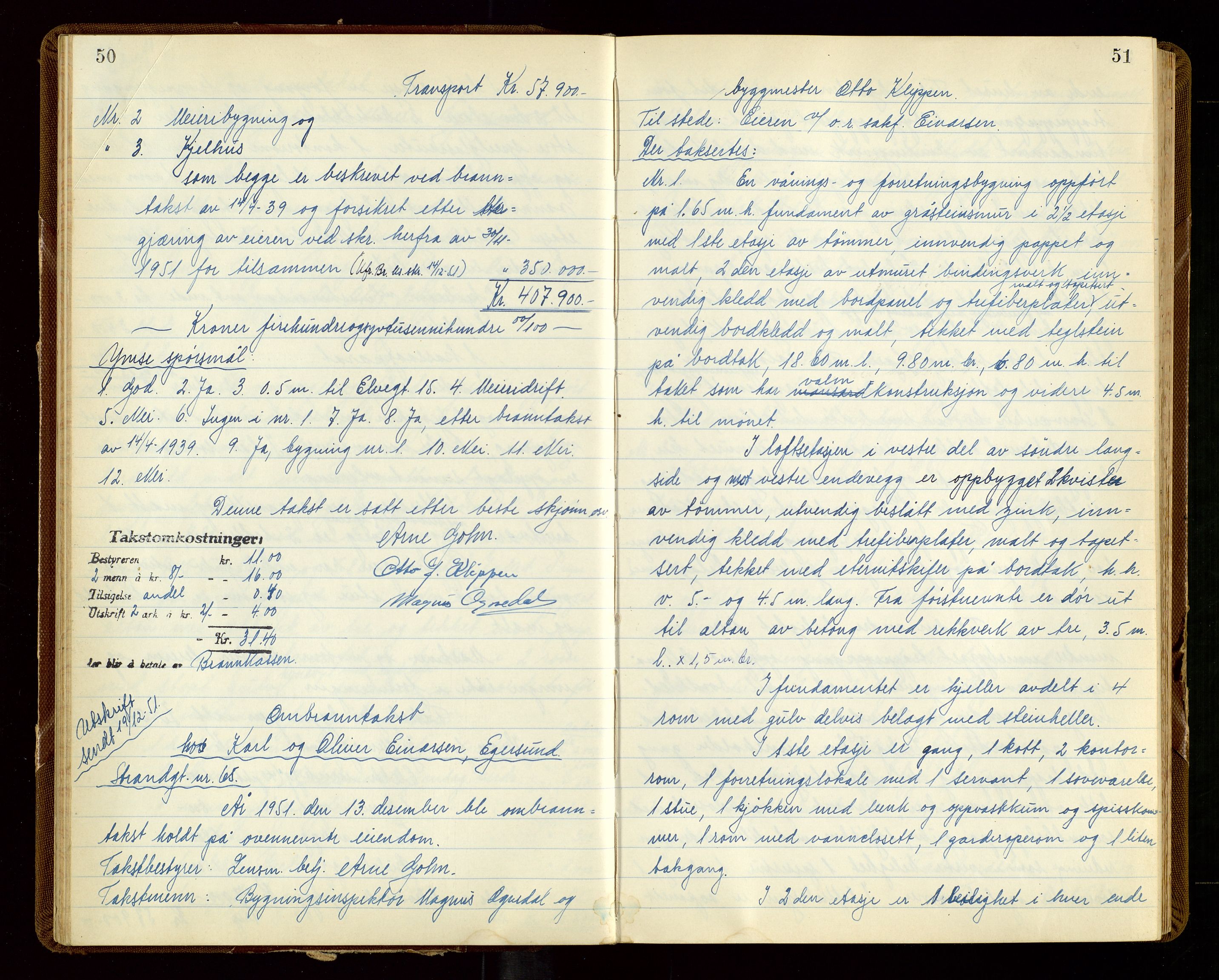 Eigersund lensmannskontor, AV/SAST-A-100171/God/L0014: "Branntakstprotokoll", 1951-1955, p. 50-51