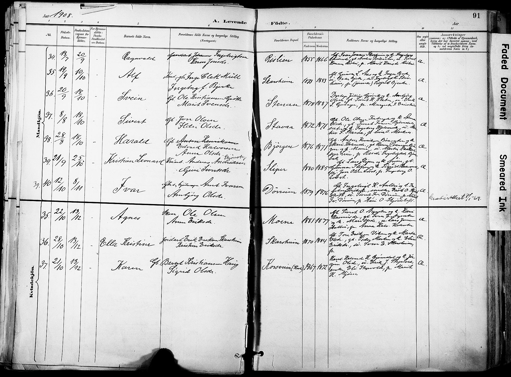 Ministerialprotokoller, klokkerbøker og fødselsregistre - Sør-Trøndelag, AV/SAT-A-1456/678/L0902: Parish register (official) no. 678A11, 1895-1911, p. 91