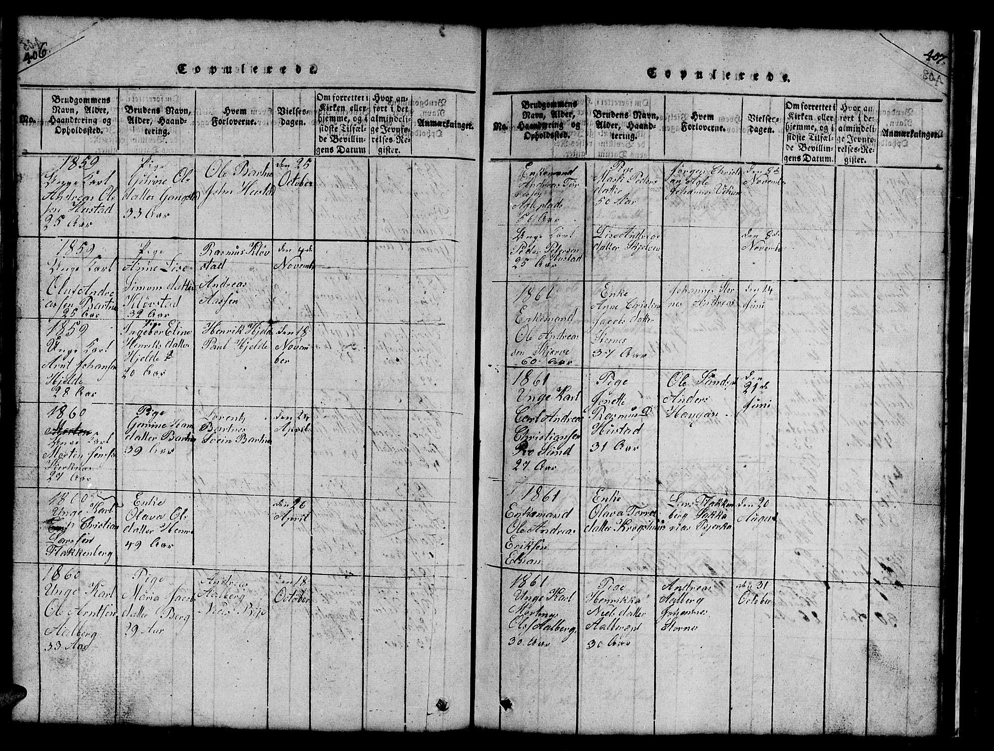 Ministerialprotokoller, klokkerbøker og fødselsregistre - Nord-Trøndelag, AV/SAT-A-1458/732/L0317: Parish register (copy) no. 732C01, 1816-1881, p. 406-407