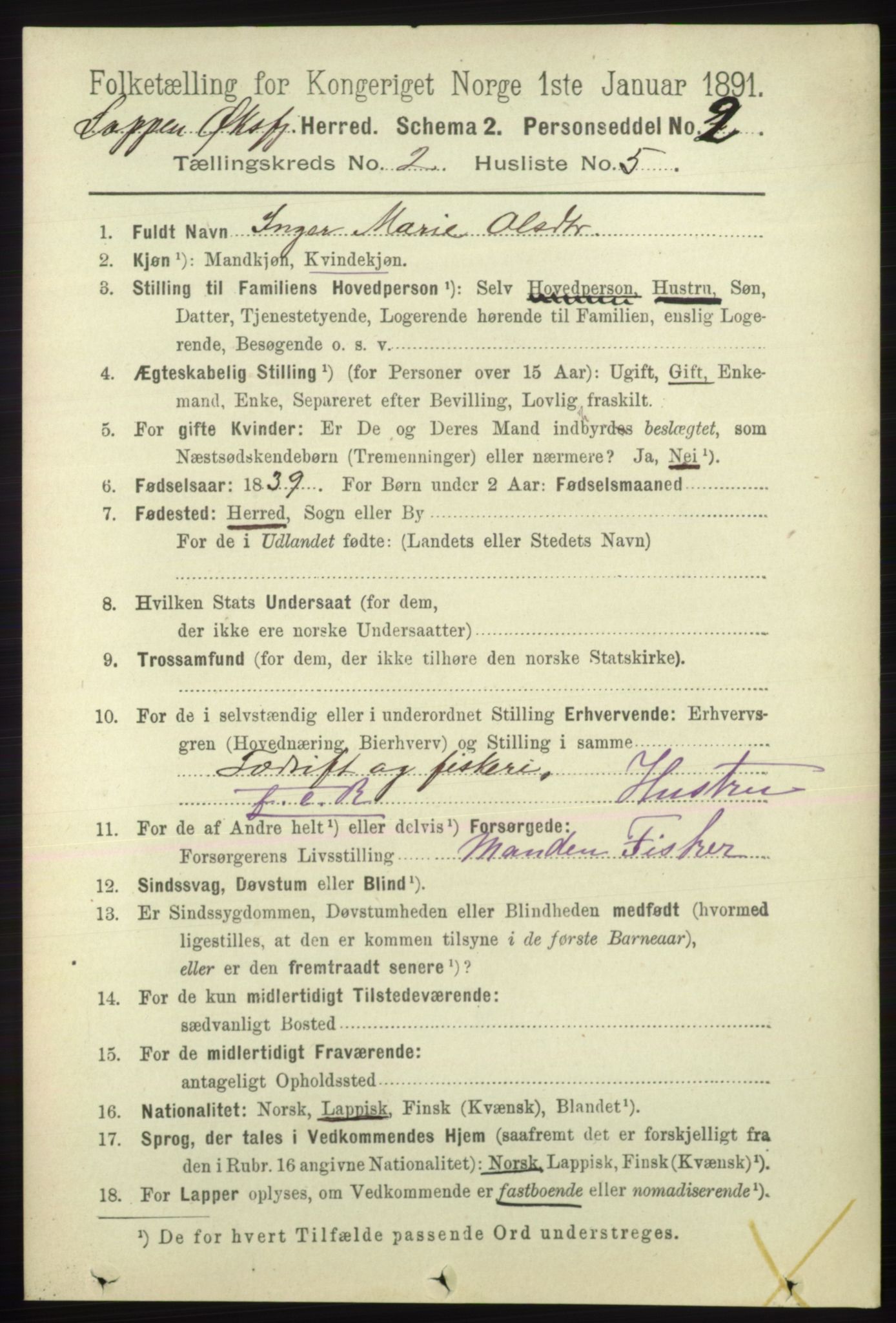 RA, 1891 census for 2014 Loppa, 1891, p. 392