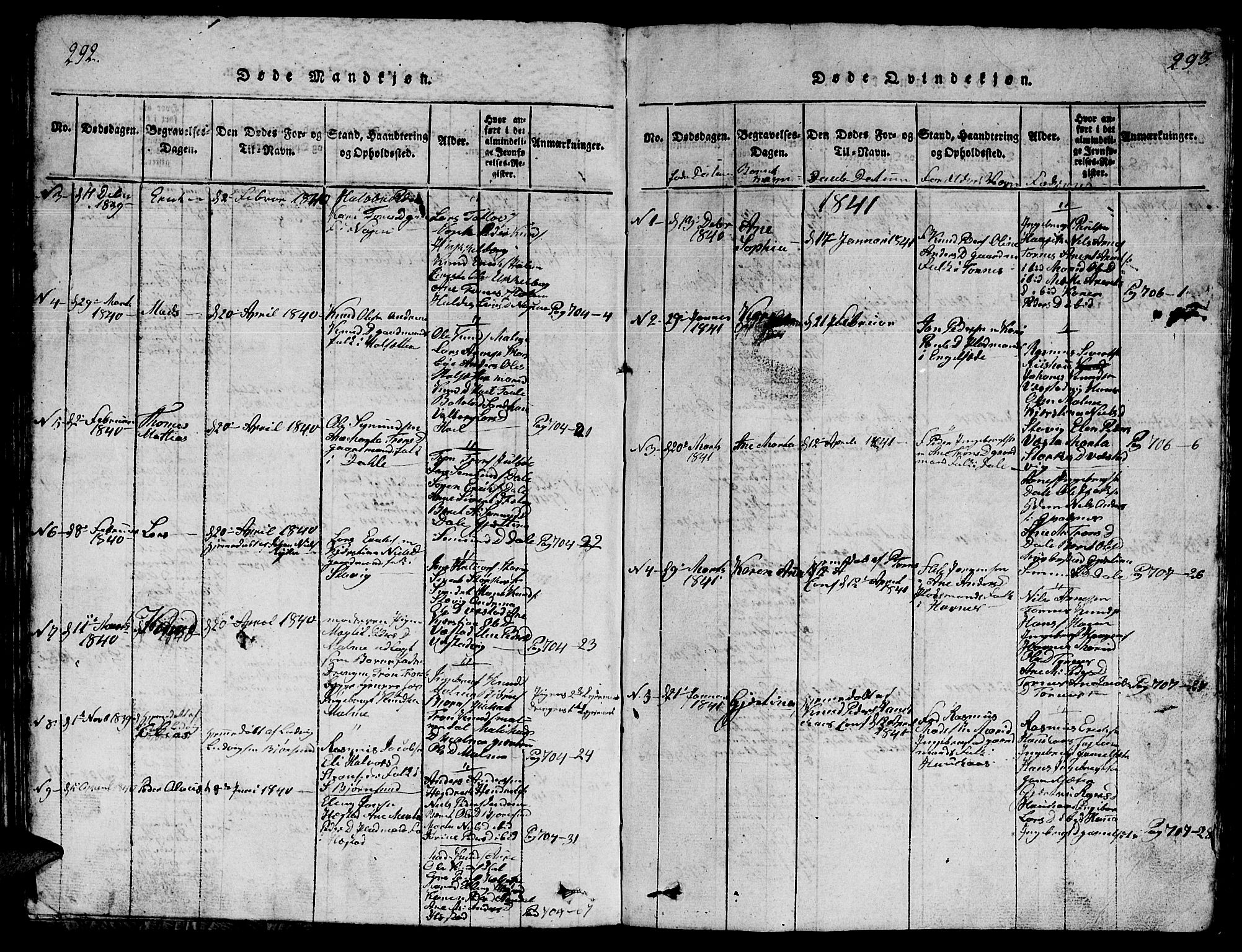 Ministerialprotokoller, klokkerbøker og fødselsregistre - Møre og Romsdal, AV/SAT-A-1454/565/L0752: Parish register (copy) no. 565C01, 1817-1844, p. 292-293