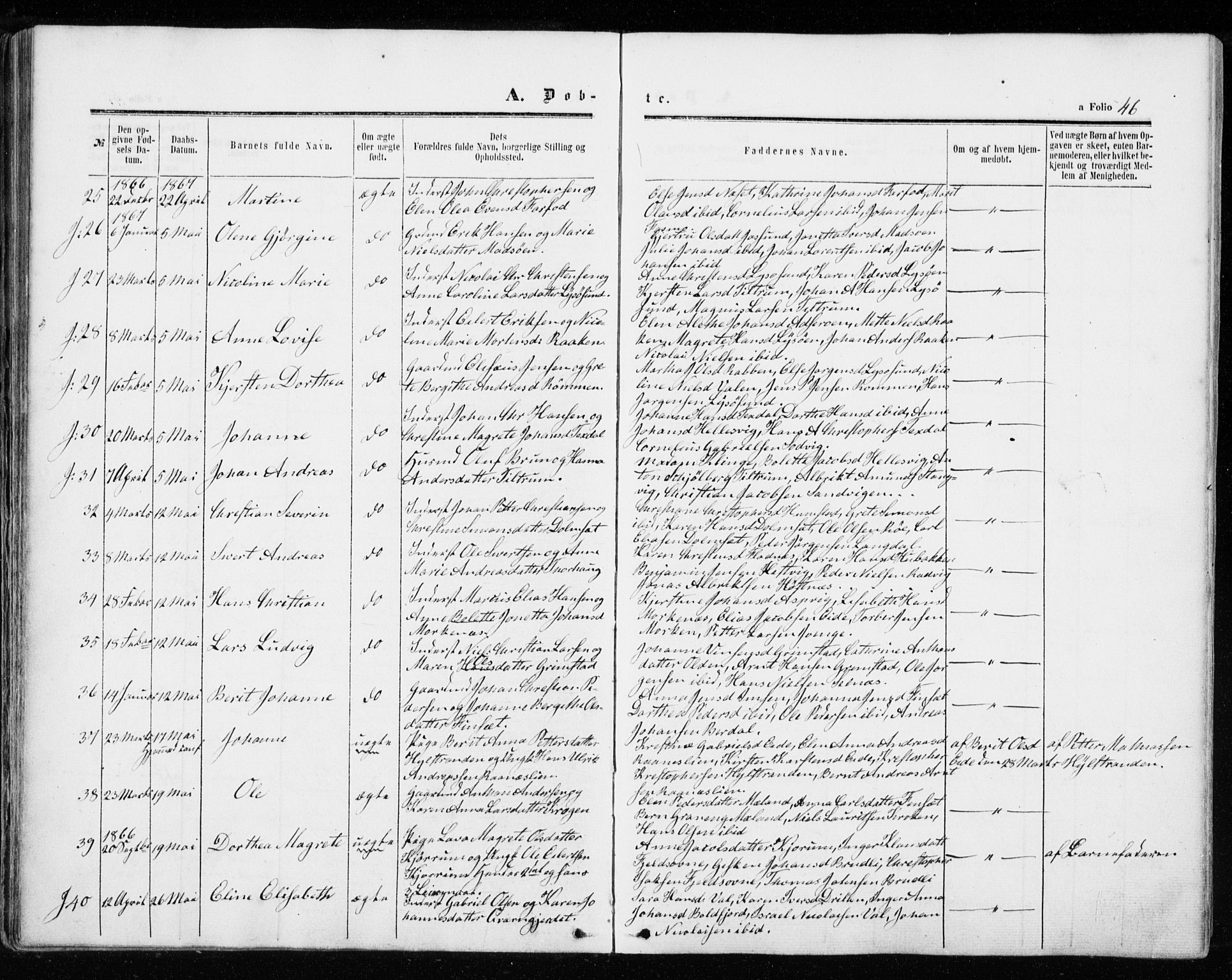 Ministerialprotokoller, klokkerbøker og fødselsregistre - Sør-Trøndelag, SAT/A-1456/655/L0678: Parish register (official) no. 655A07, 1861-1873, p. 46