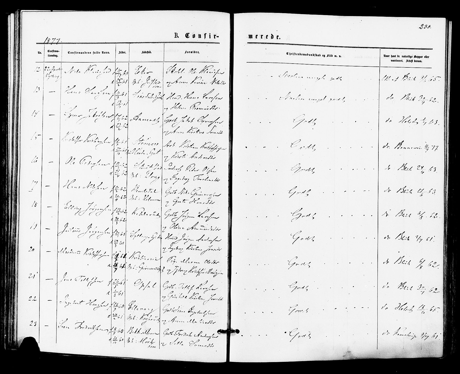 Lier kirkebøker, AV/SAKO-A-230/F/Fa/L0014: Parish register (official) no. I 14, 1875-1882, p. 230