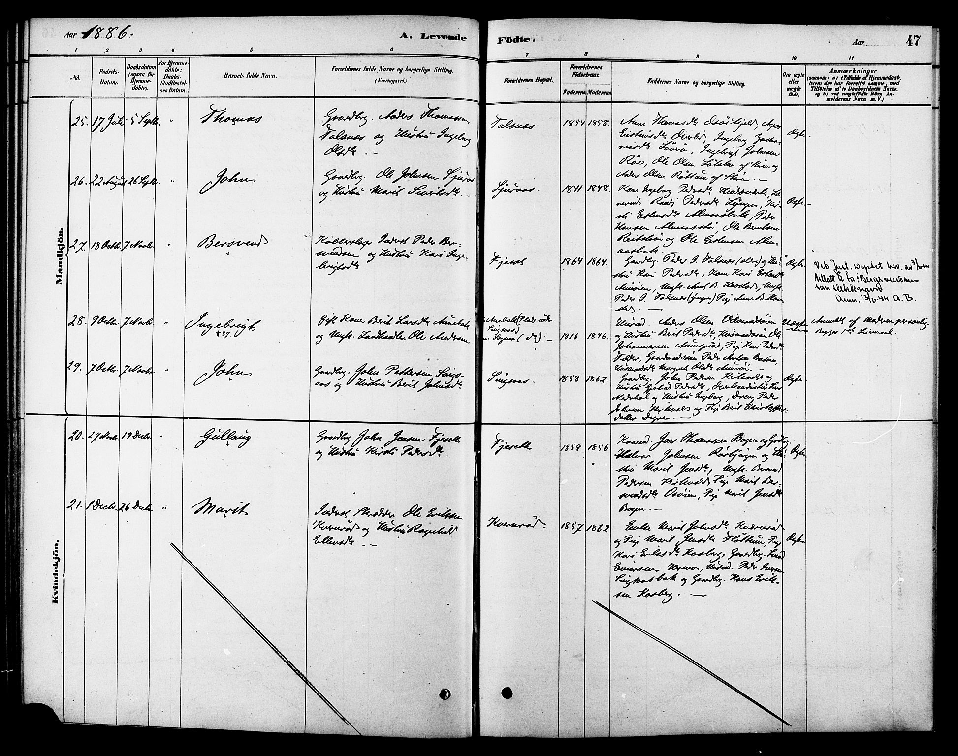 Ministerialprotokoller, klokkerbøker og fødselsregistre - Sør-Trøndelag, SAT/A-1456/688/L1024: Parish register (official) no. 688A01, 1879-1890, p. 47