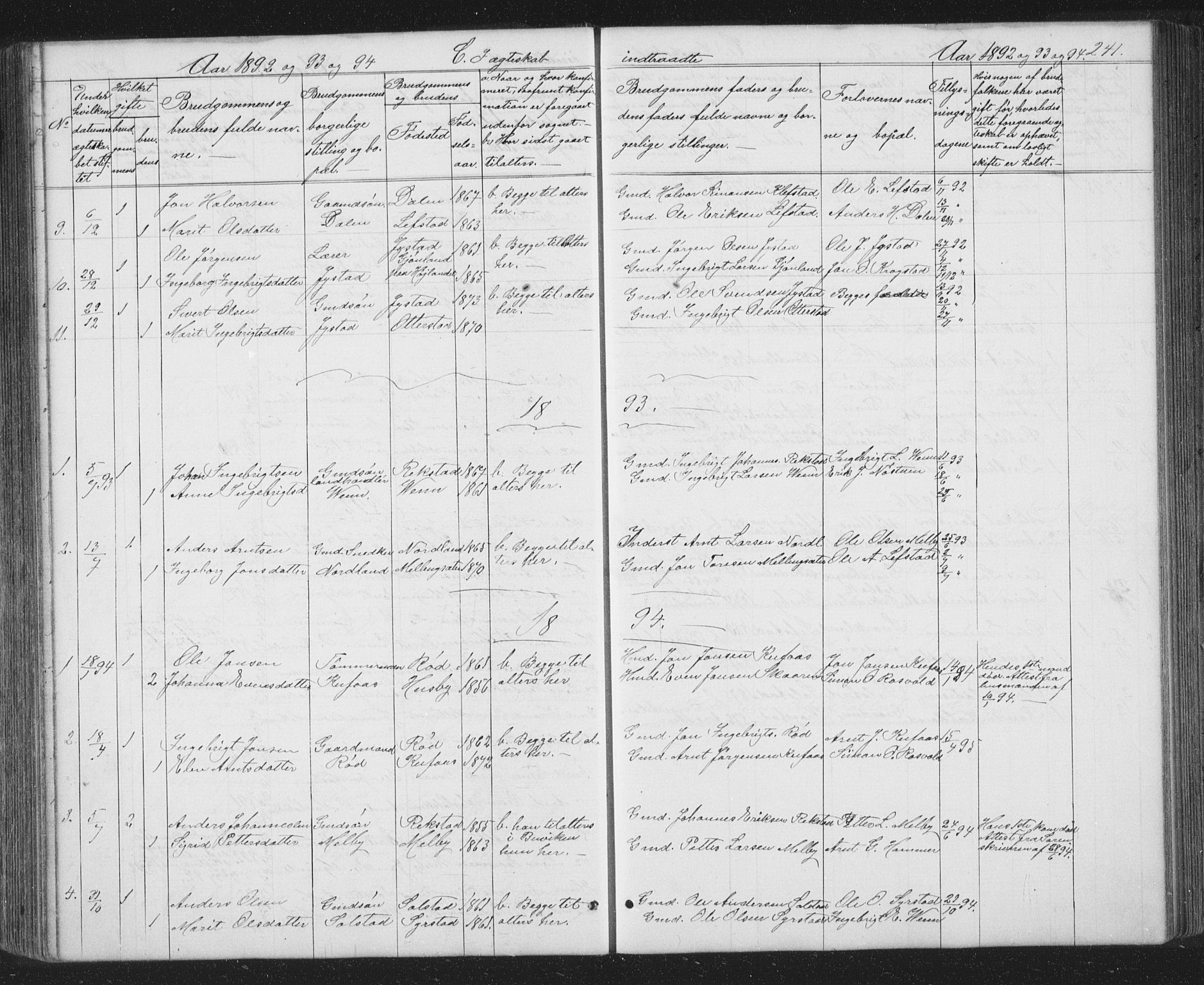 Ministerialprotokoller, klokkerbøker og fødselsregistre - Sør-Trøndelag, AV/SAT-A-1456/667/L0798: Parish register (copy) no. 667C03, 1867-1929, p. 241