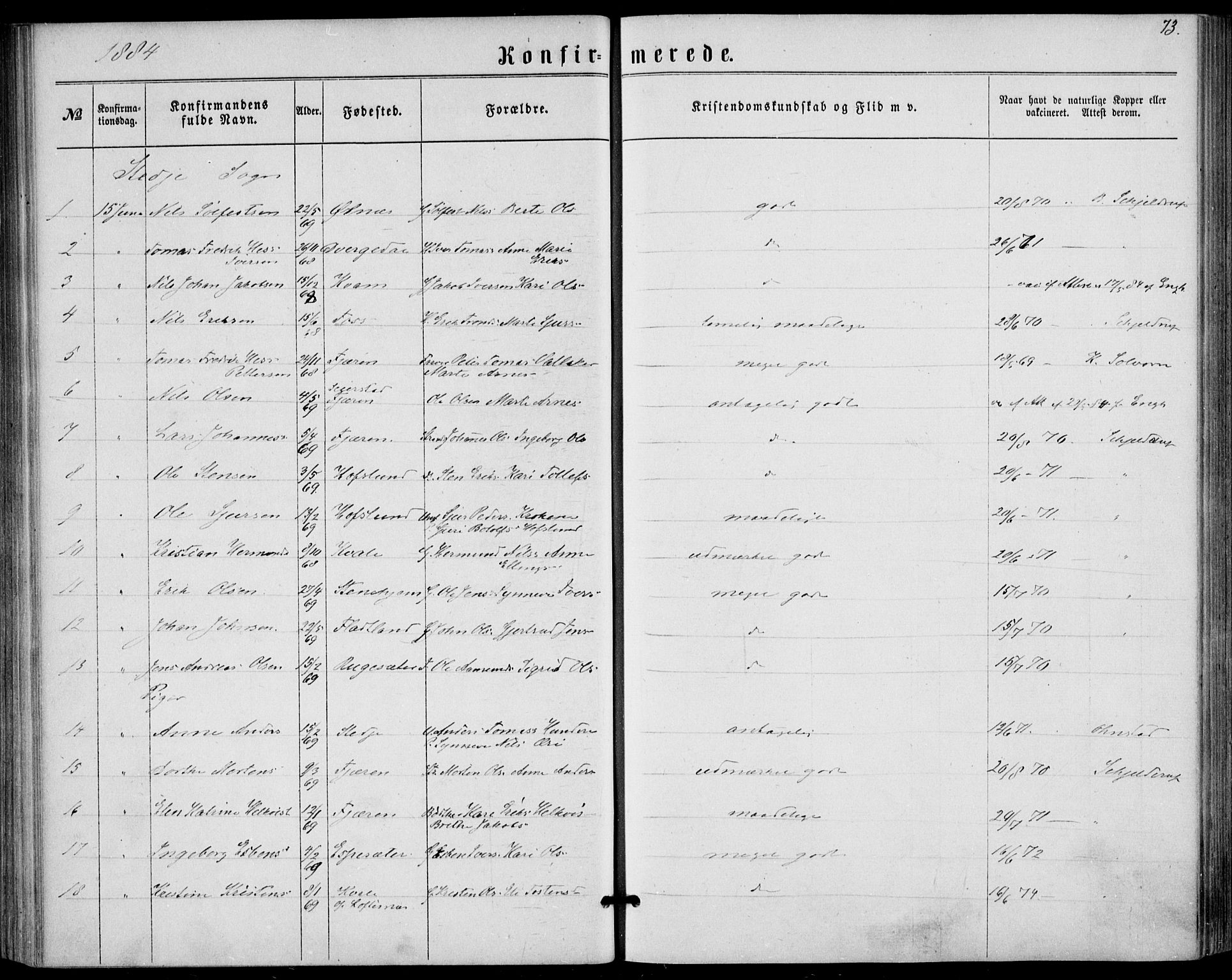Sogndal sokneprestembete, SAB/A-81301/H/Haa/Haaa/L0015: Parish register (official) no. A 15, 1871-1904, p. 73