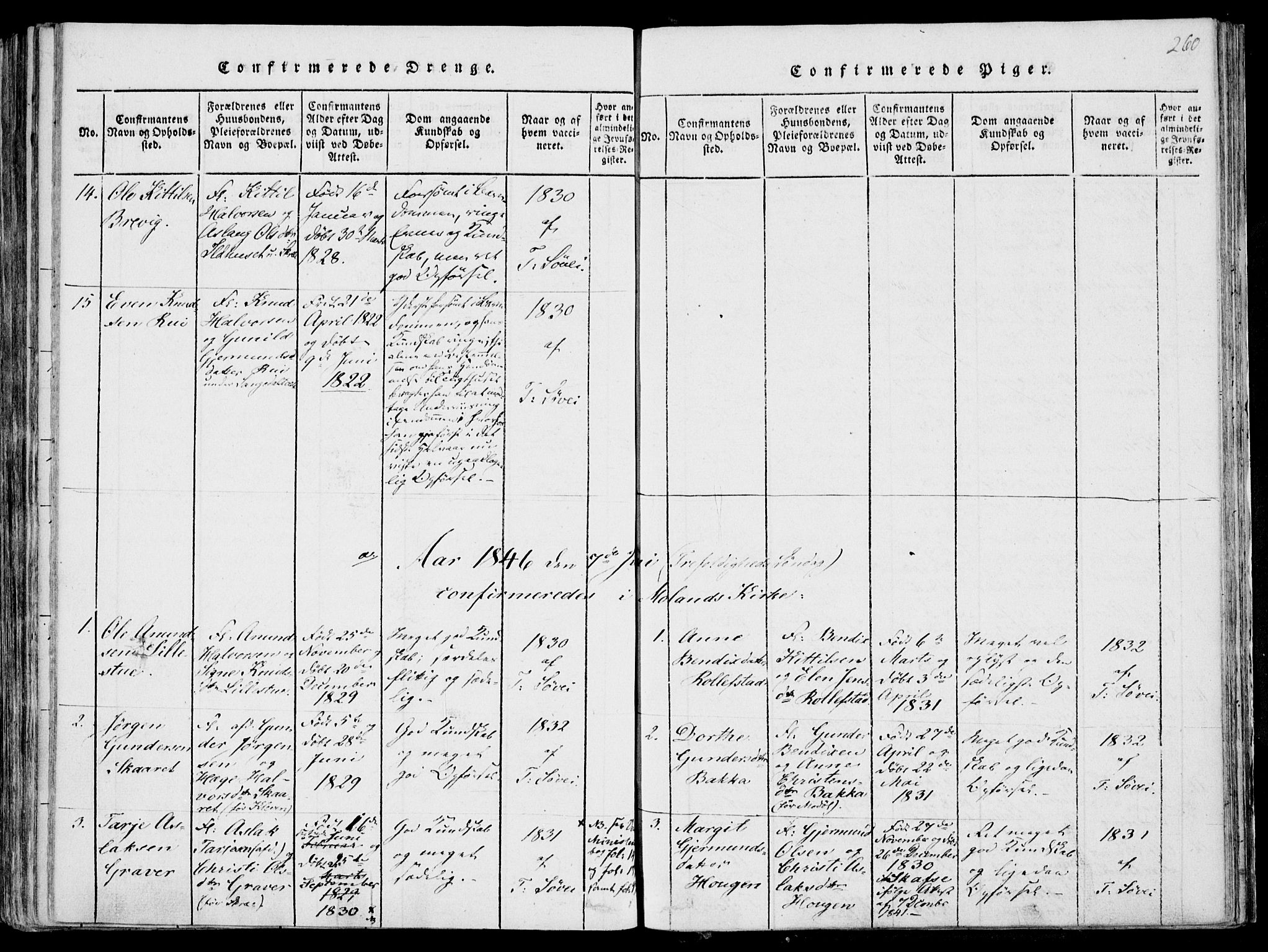 Fyresdal kirkebøker, SAKO/A-263/F/Fa/L0004: Parish register (official) no. I 4, 1815-1854, p. 260