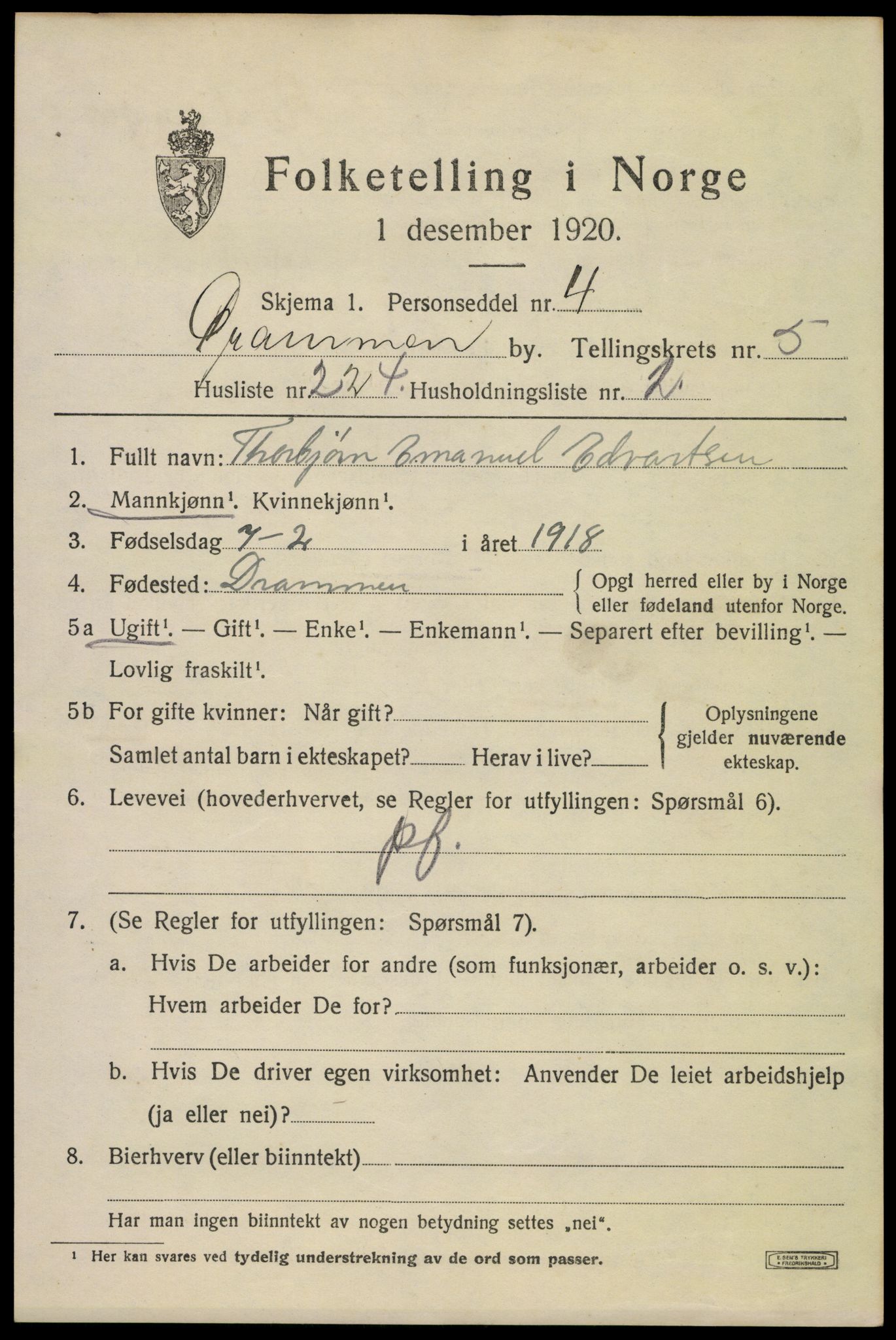 SAKO, 1920 census for Drammen, 1920, p. 40611