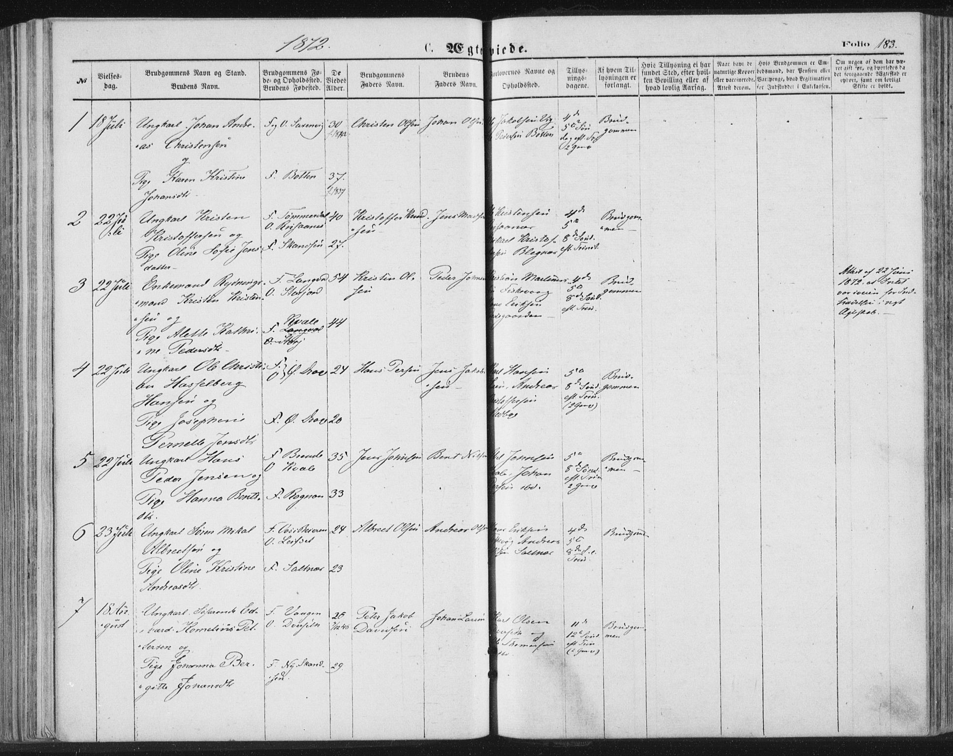 Ministerialprotokoller, klokkerbøker og fødselsregistre - Nordland, SAT/A-1459/847/L0668: Parish register (official) no. 847A08, 1872-1886, p. 183