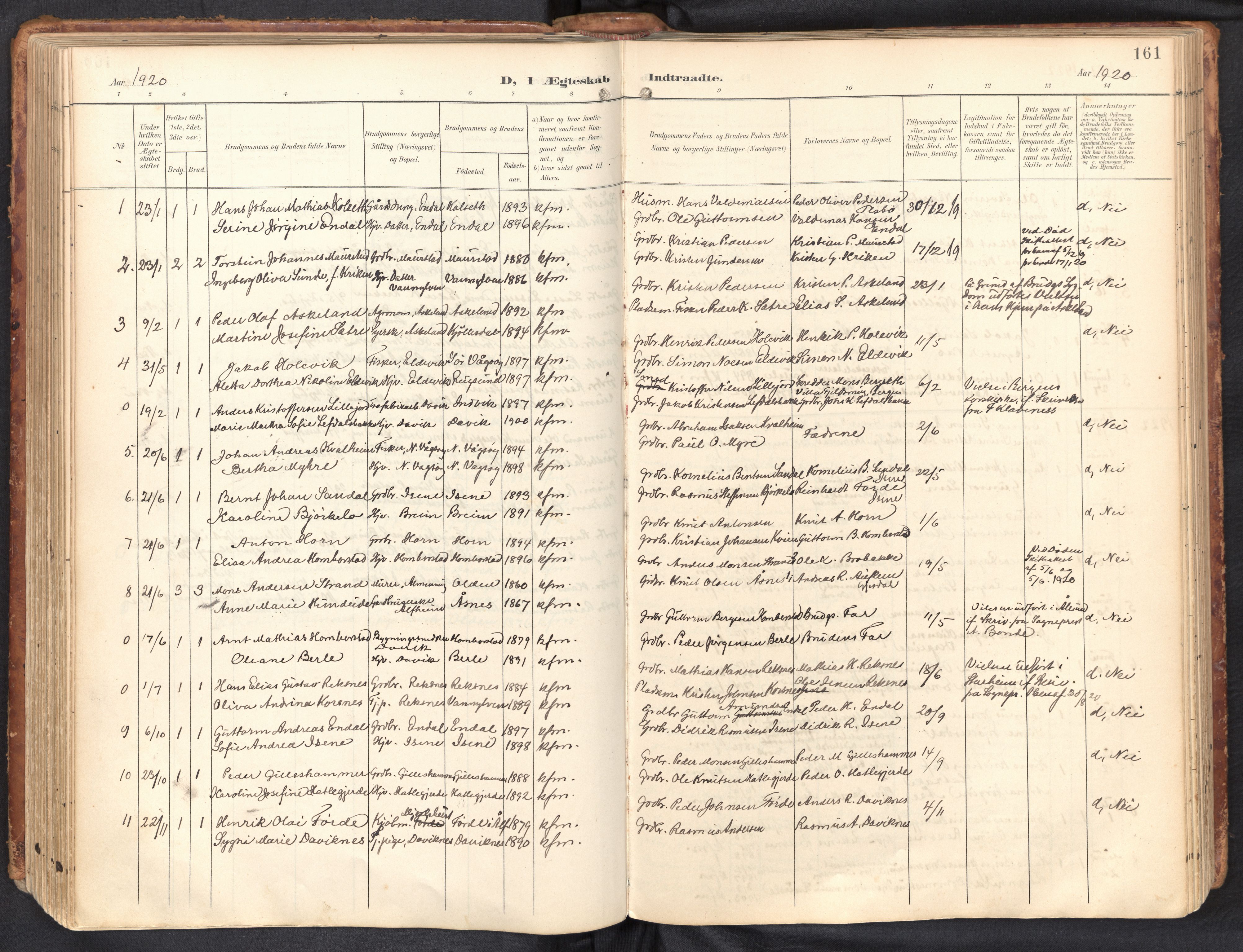 Davik sokneprestembete, AV/SAB-A-79701/H/Haa/Haab/L0002: Parish register (official) no. B 2, 1901-1934, p. 161