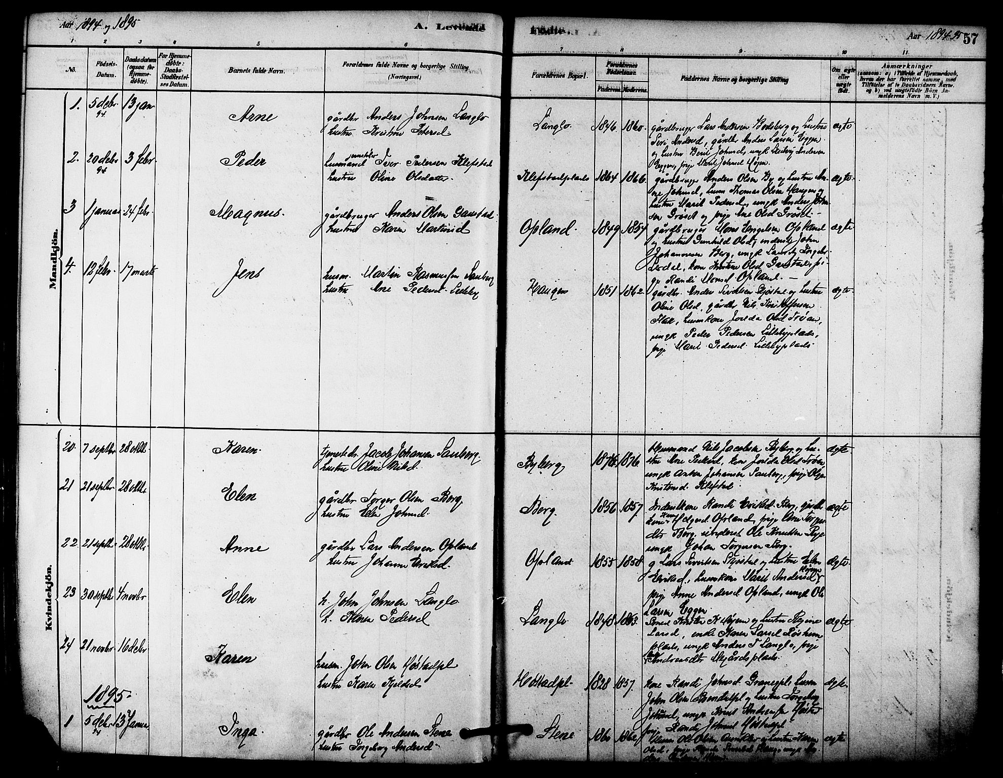 Ministerialprotokoller, klokkerbøker og fødselsregistre - Sør-Trøndelag, SAT/A-1456/612/L0378: Parish register (official) no. 612A10, 1878-1897, p. 57