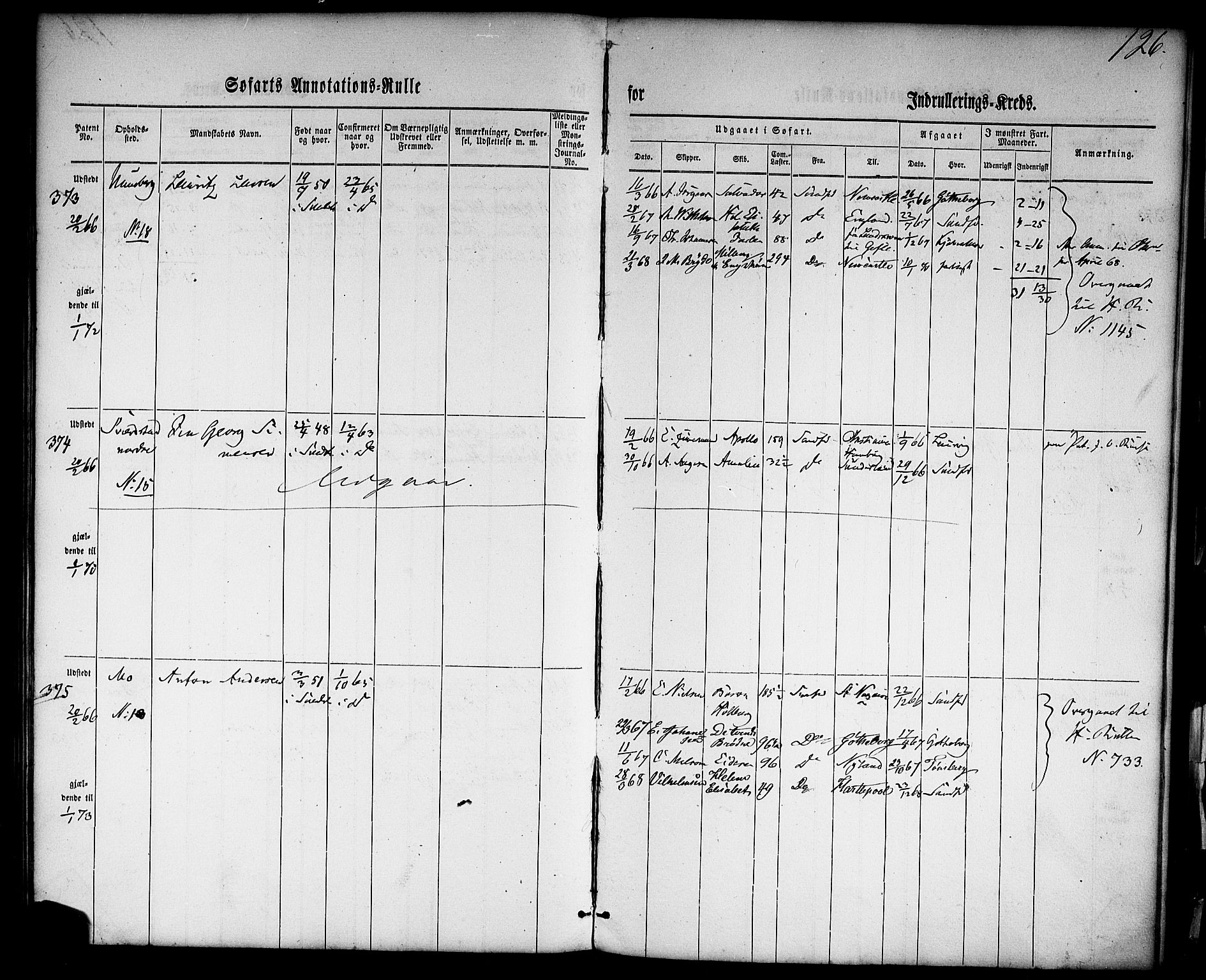 Sandefjord innrulleringskontor, AV/SAKO-A-788/F/Fa/L0001: Annotasjonsrulle, 1860-1868, p. 150