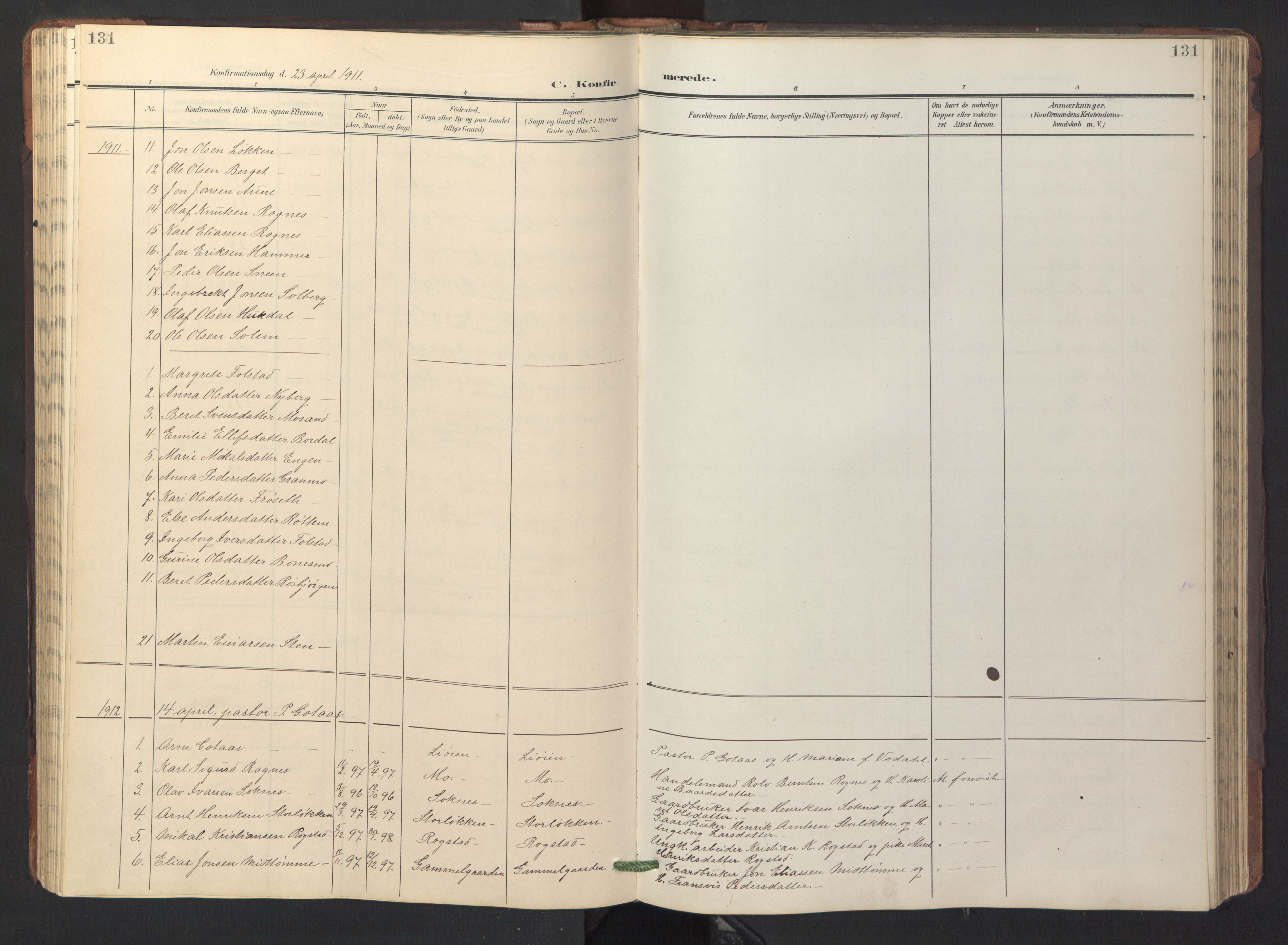 Ministerialprotokoller, klokkerbøker og fødselsregistre - Sør-Trøndelag, SAT/A-1456/687/L1019: Parish register (copy) no. 687C03, 1904-1931, p. 131