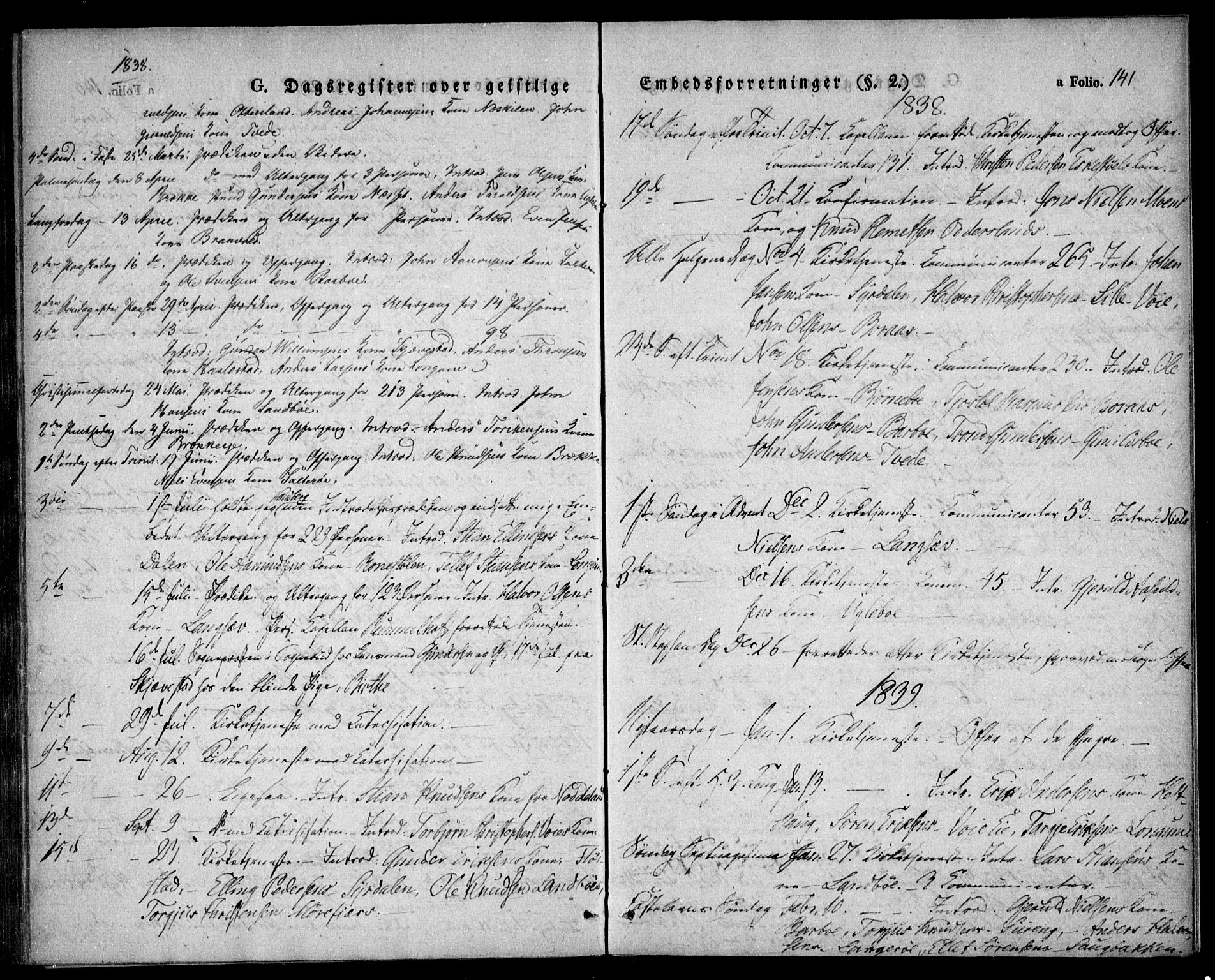 Austre Moland sokneprestkontor, SAK/1111-0001/F/Fa/Faa/L0006: Parish register (official) no. A 6, 1837-1846, p. 141