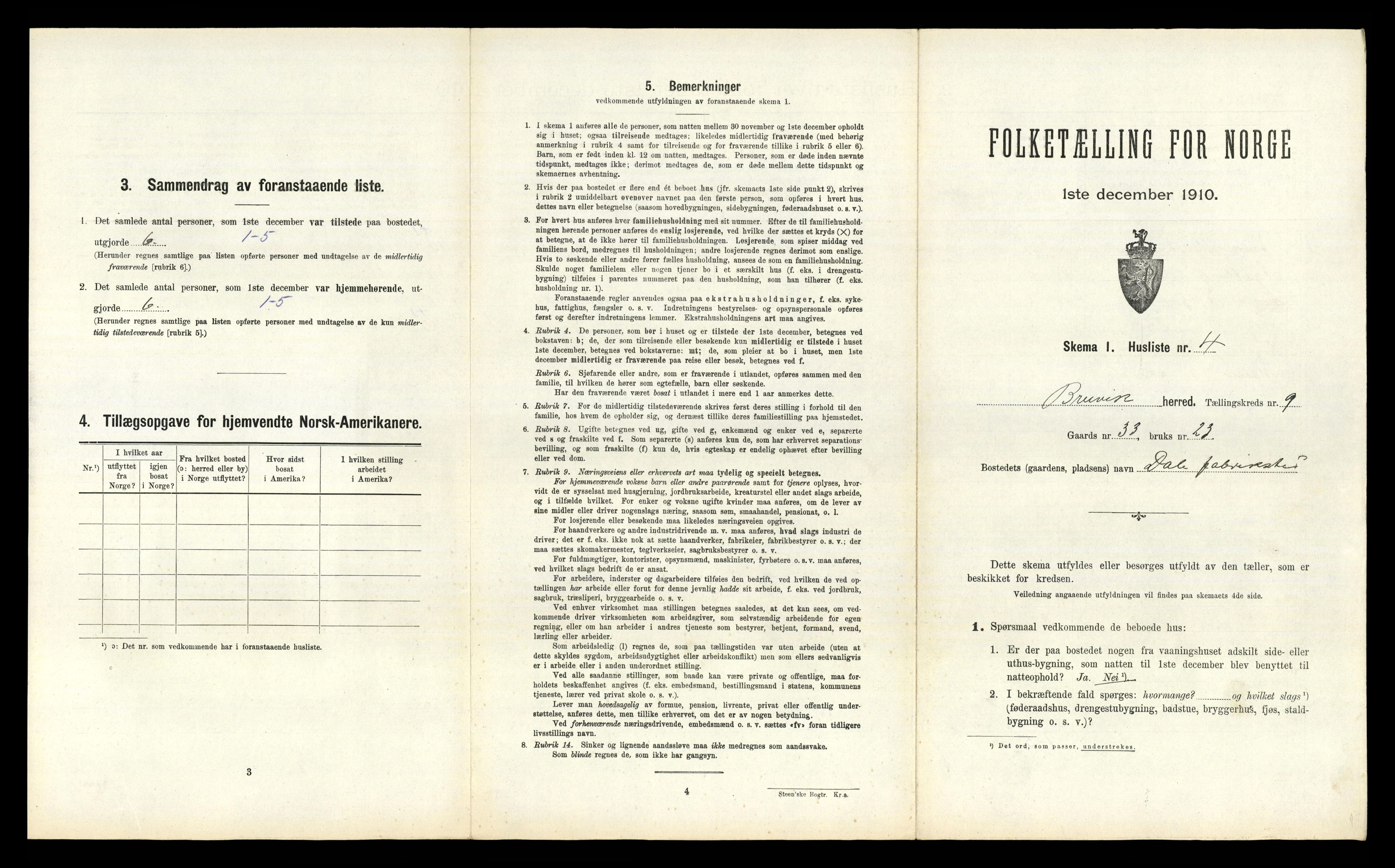 RA, 1910 census for Bruvik, 1910, p. 594