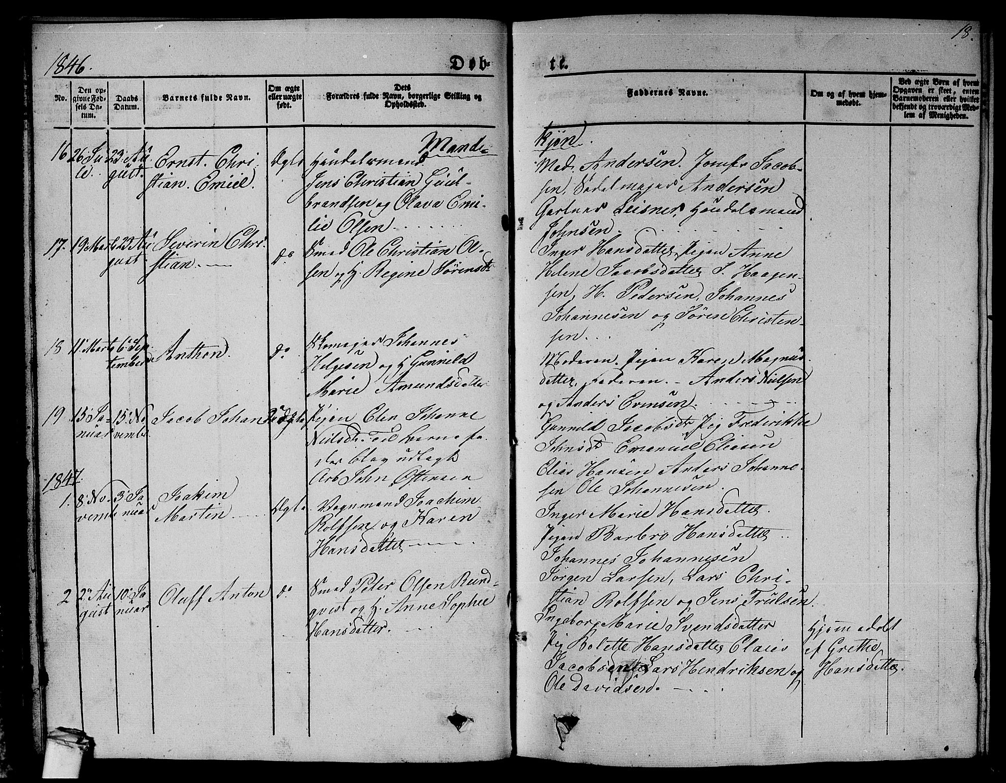 Larvik kirkebøker, AV/SAKO-A-352/G/Gb/L0002: Parish register (copy) no. II 2, 1843-1866, p. 18