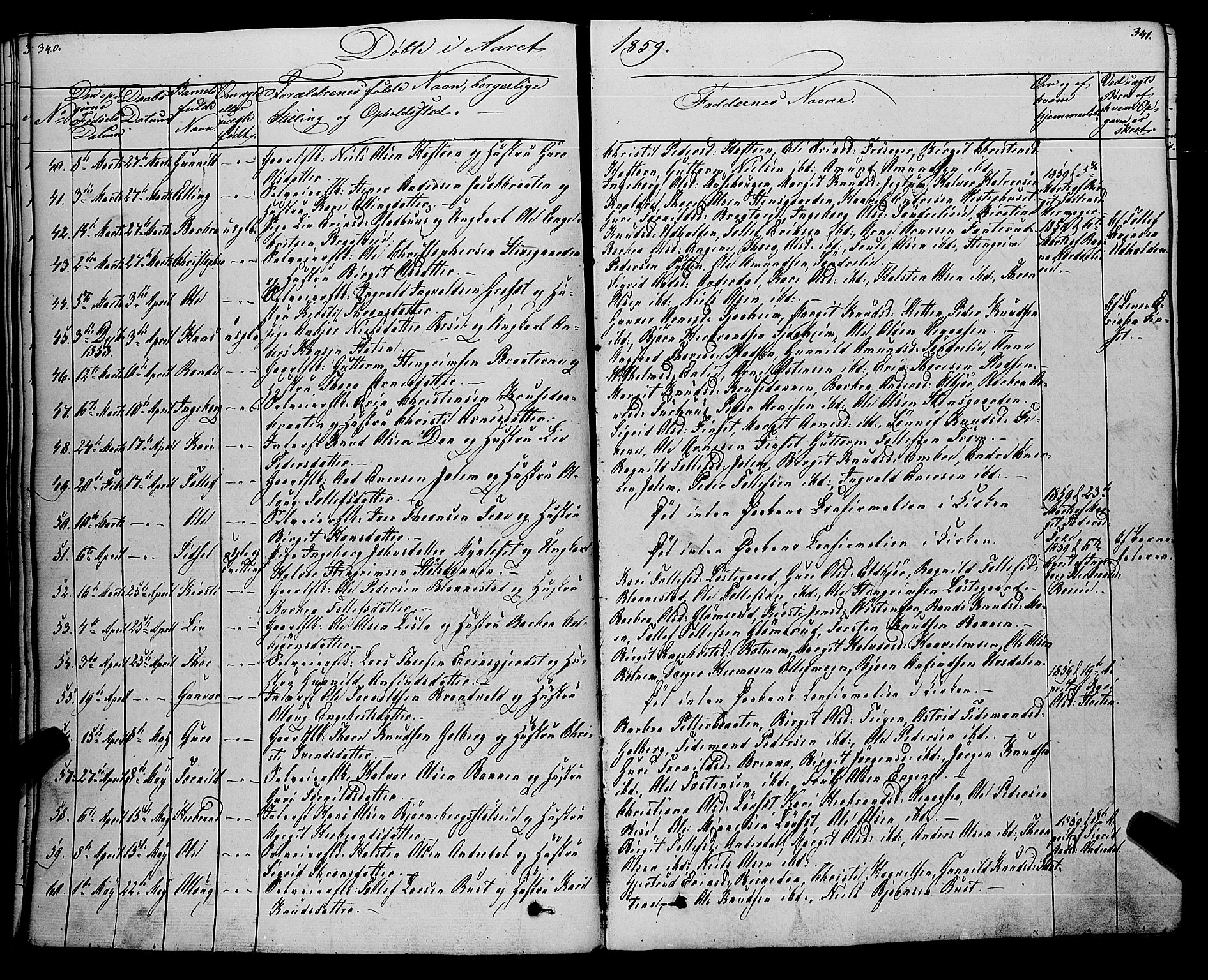 Gol kirkebøker, AV/SAKO-A-226/F/Fa/L0002: Parish register (official) no. I 2, 1837-1863, p. 340-341