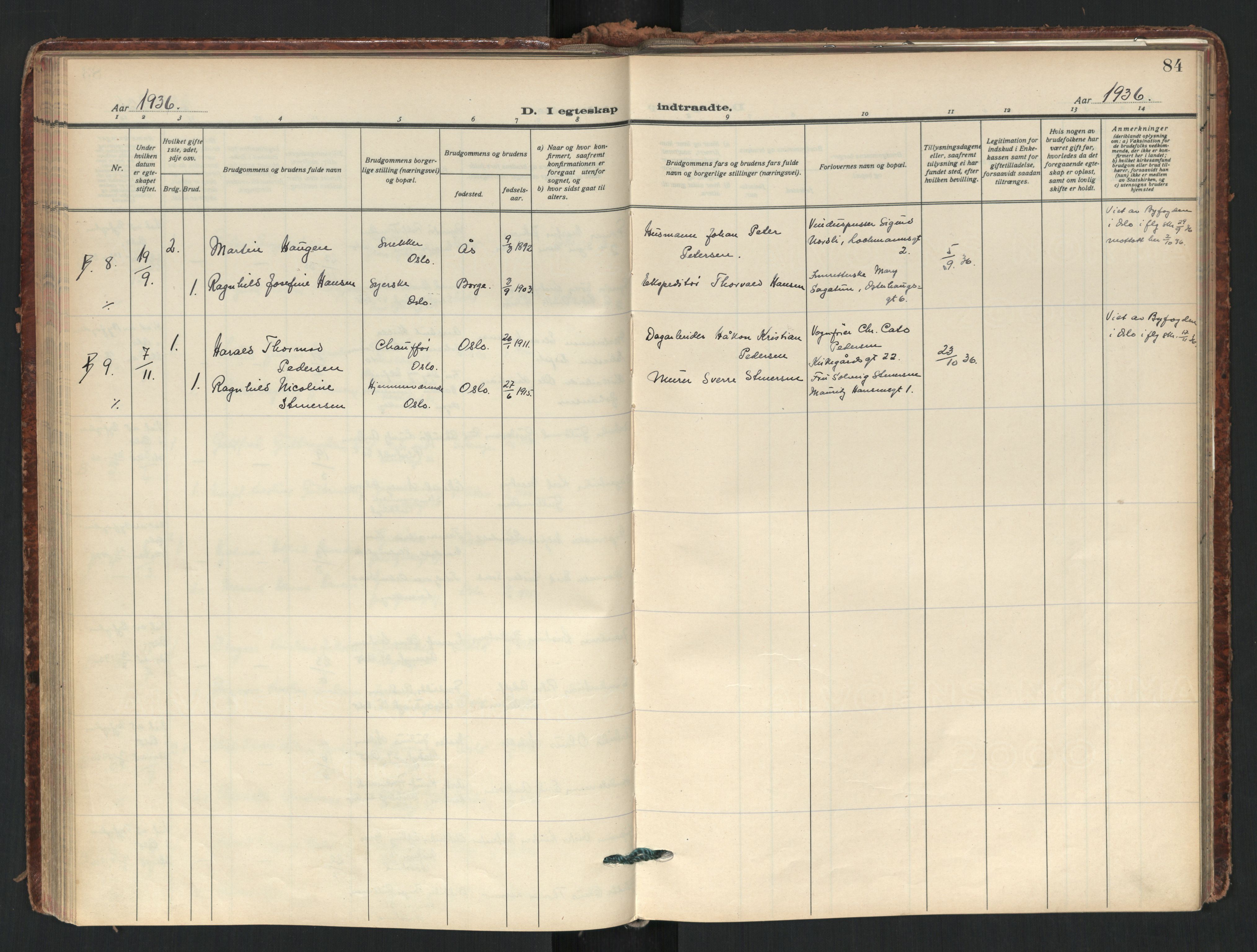 Tøyen prestekontor Kirkebøker, SAO/A-10167a/F/Fa/L0006: Parish register (official) no. 6, 1931-1966, p. 84