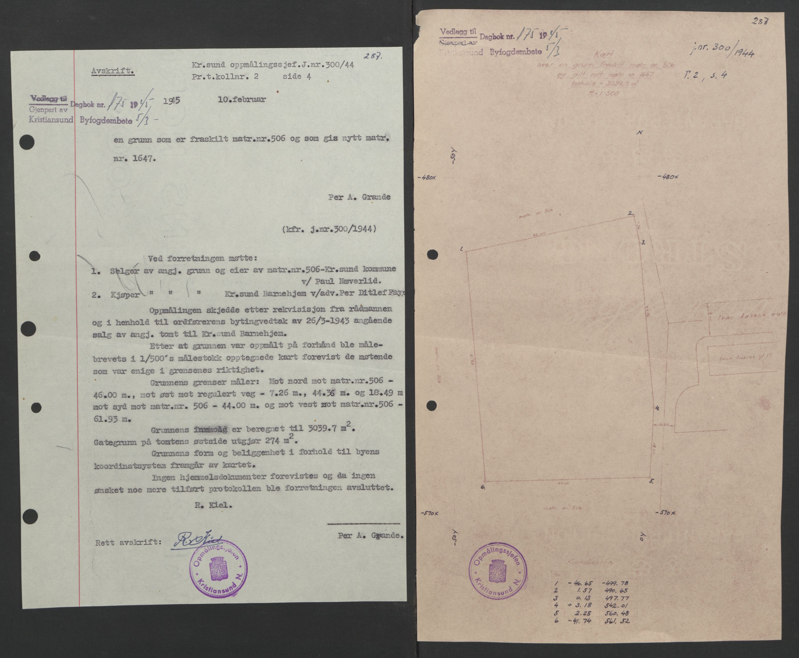 Kristiansund byfogd, AV/SAT-A-4587/A/27: Mortgage book no. 37, 1942-1945, Diary no: : 175/1945