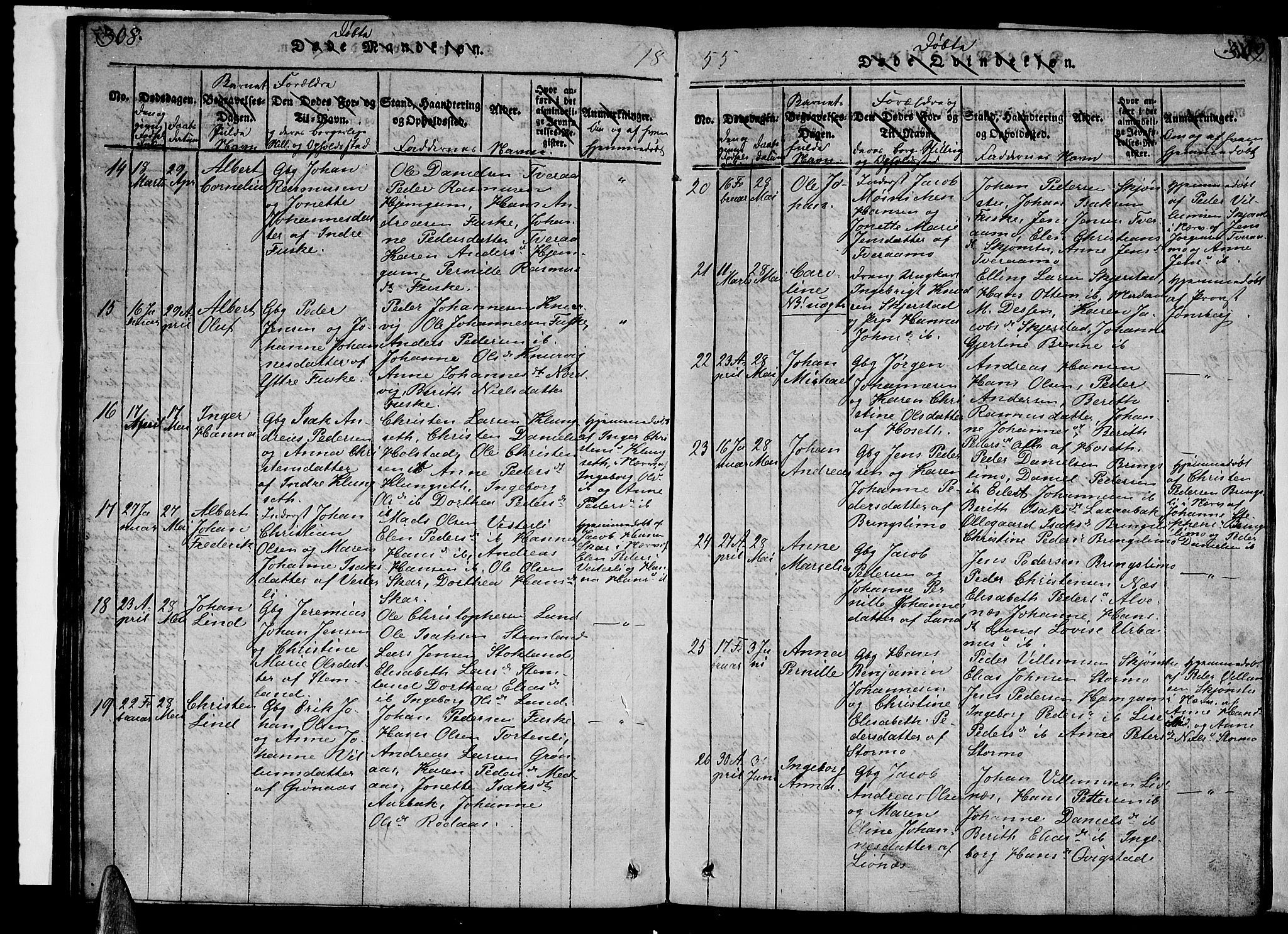 Ministerialprotokoller, klokkerbøker og fødselsregistre - Nordland, AV/SAT-A-1459/852/L0752: Parish register (copy) no. 852C03, 1840-1855, p. 308-309