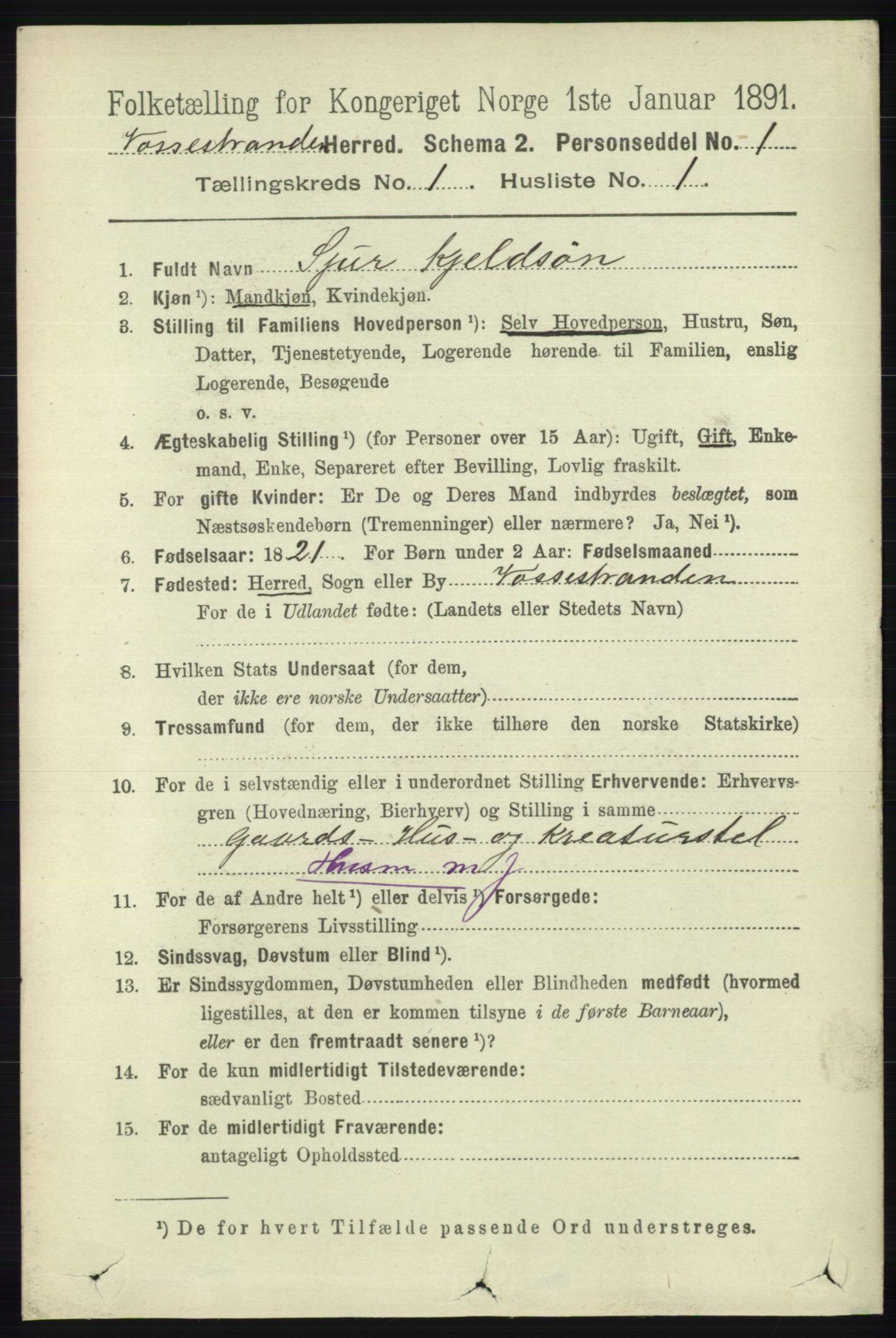 RA, 1891 census for 1236 Vossestrand, 1891, p. 105