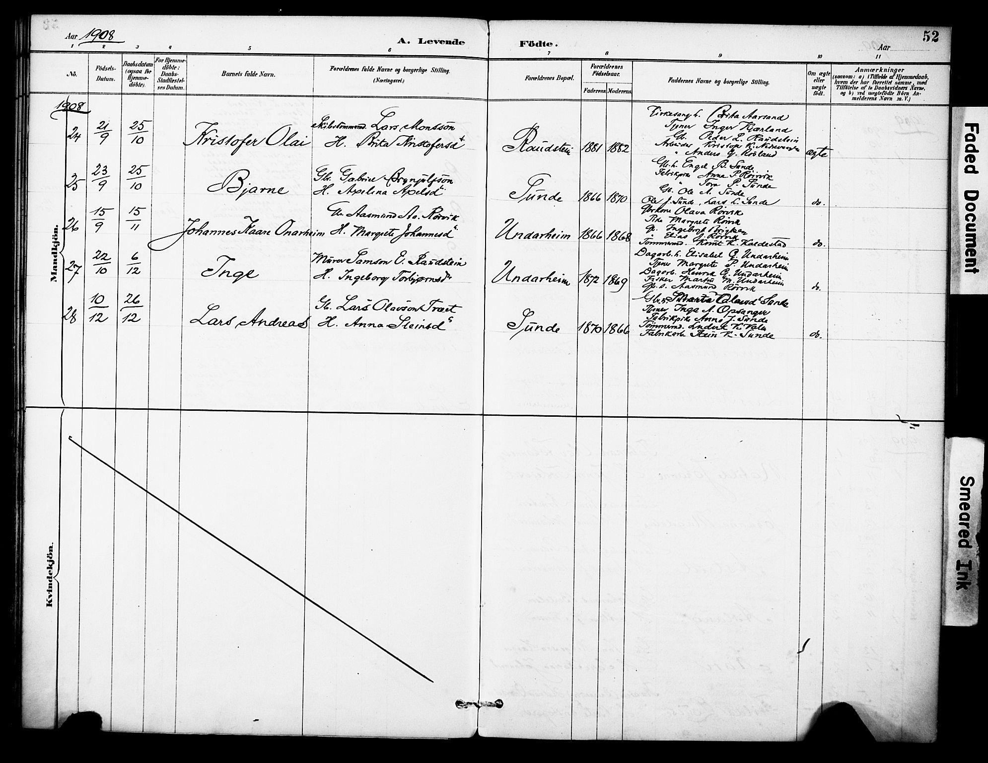 Kvinnherad sokneprestembete, AV/SAB-A-76401/H/Haa: Parish register (official) no. D 1, 1887-1910, p. 52