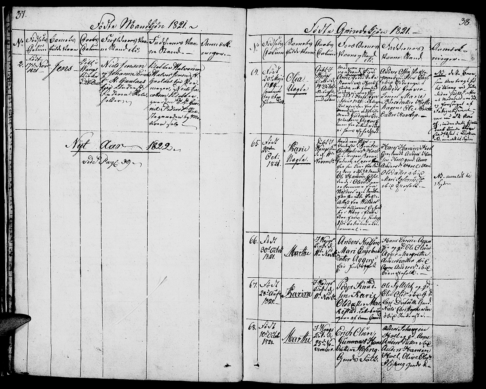 Vang prestekontor, Hedmark, AV/SAH-PREST-008/H/Ha/Haa/L0006: Parish register (official) no. 6 /1, 1809-1827, p. 37-38