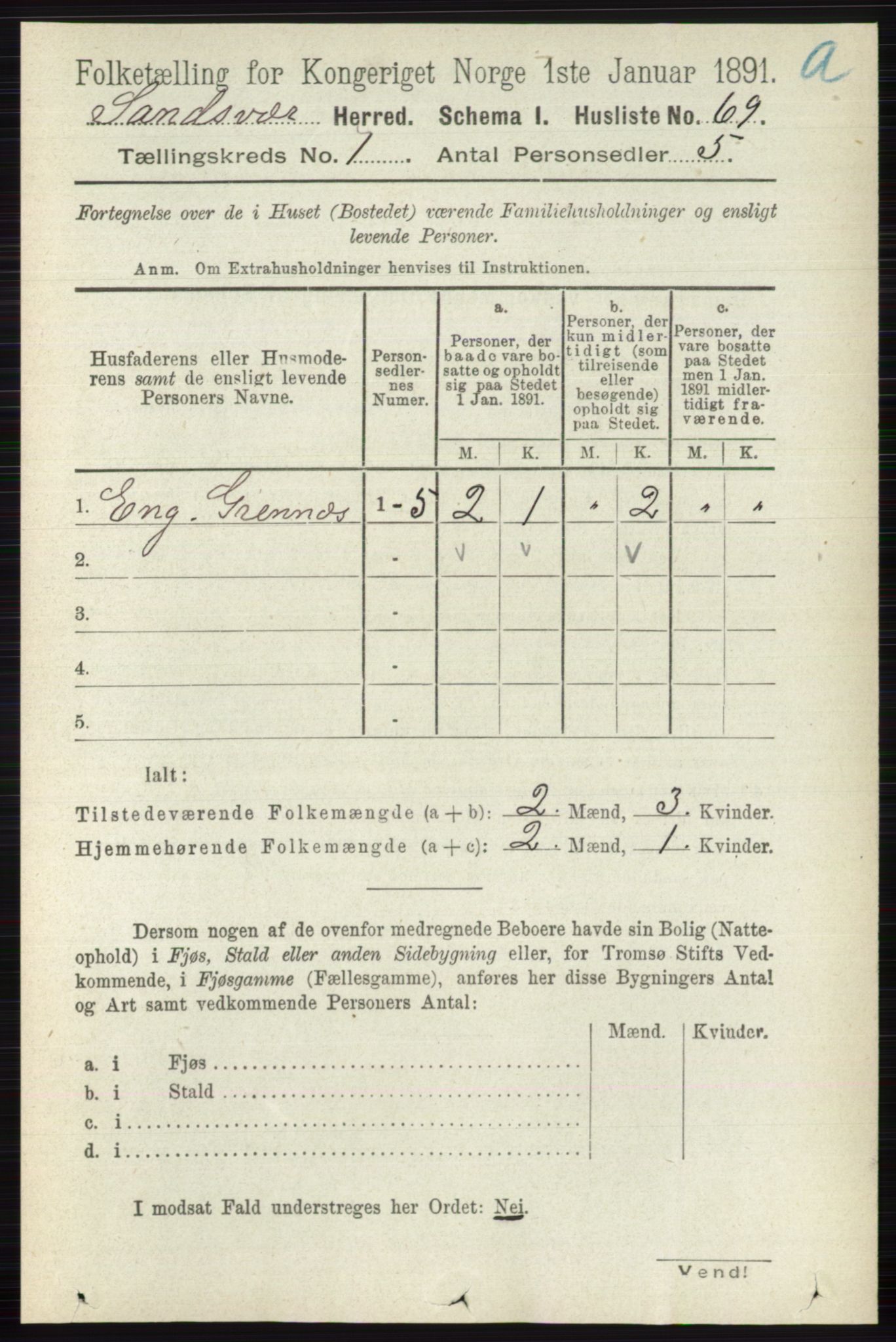 RA, 1891 census for 0629 Sandsvær, 1891, p. 110