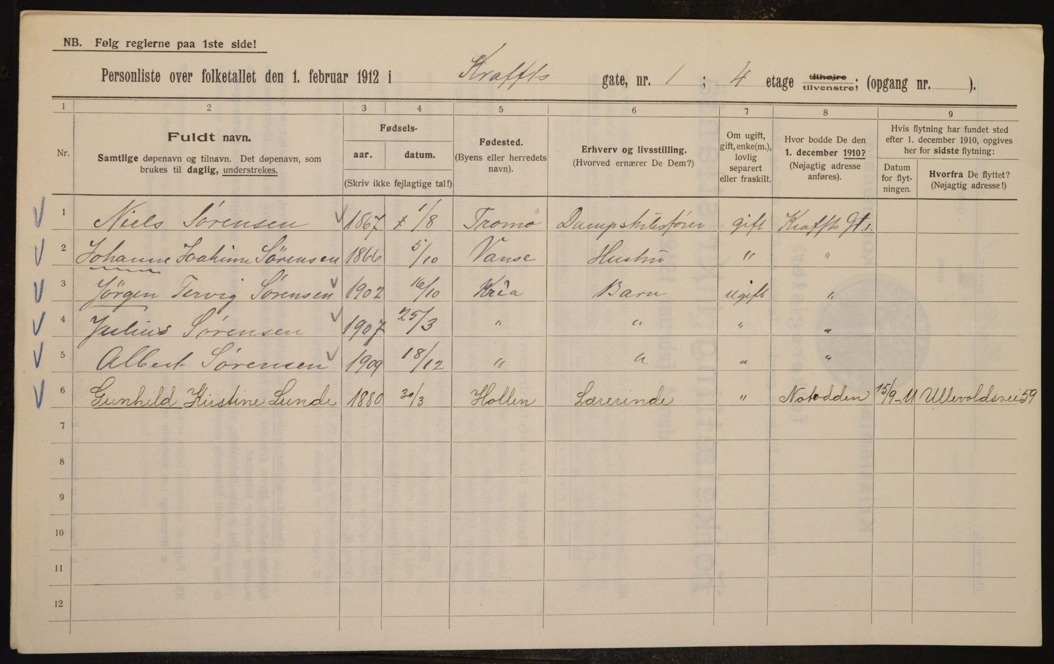 OBA, Municipal Census 1912 for Kristiania, 1912, p. 54165