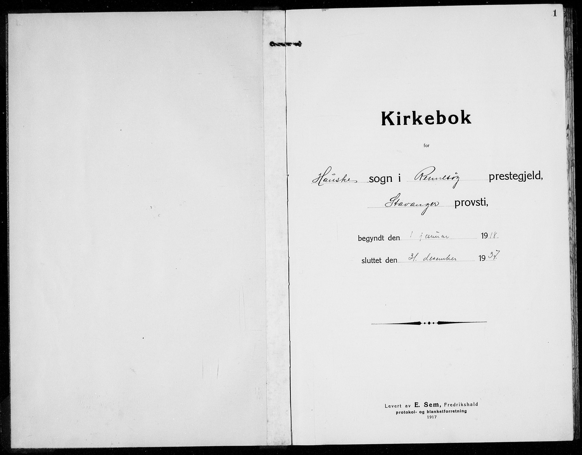 Rennesøy sokneprestkontor, AV/SAST-A -101827/H/Ha/Hab/L0014: Parish register (copy) no. B 13, 1918-1937, p. 1